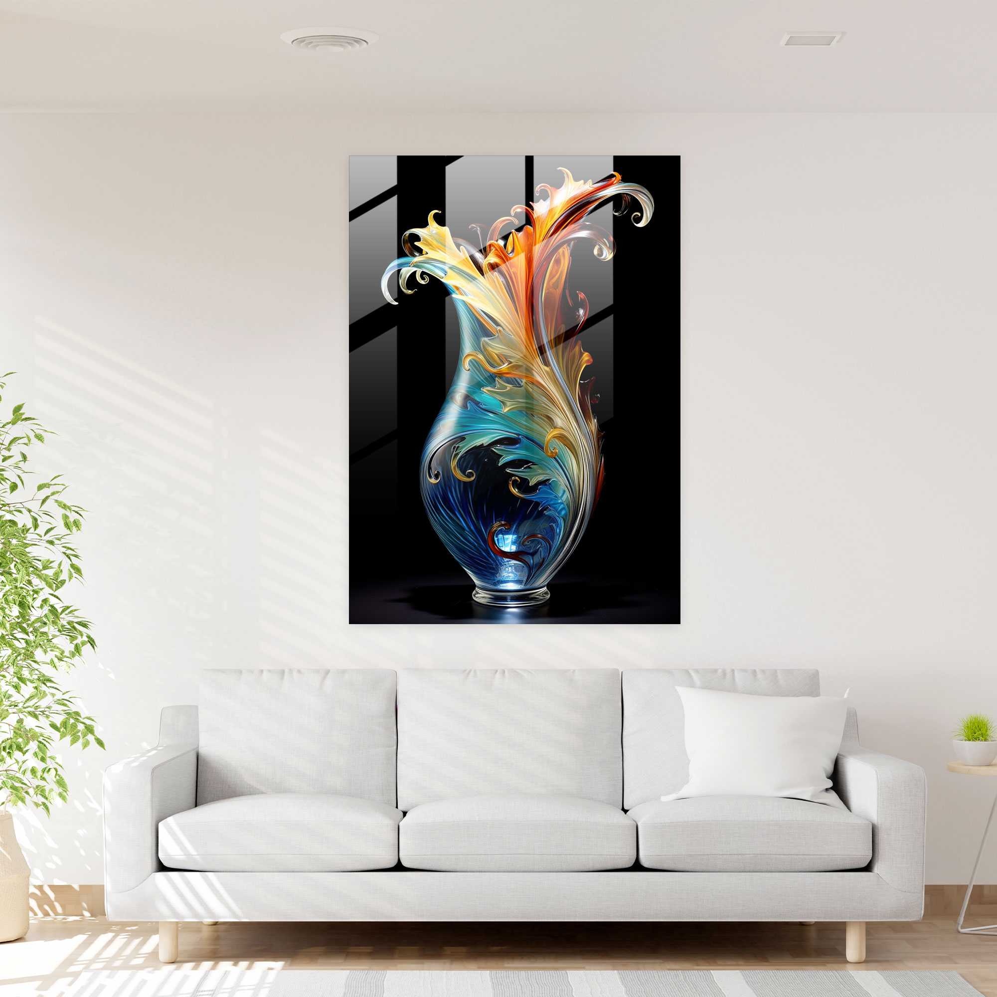 Glass Art: Hand-Blown Floral Glass Vase - Realistic Glass Sculpture, Hand-Blown Glass Vase, Wall Decoration, Glass Art