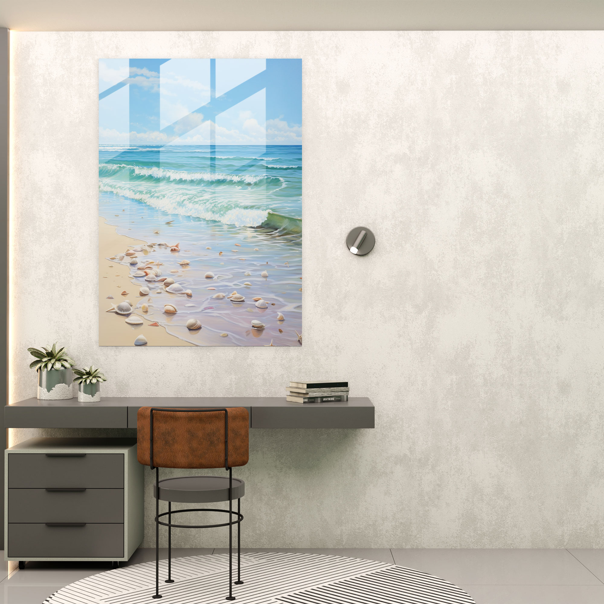 Glass Print: Serene Beachscape - Realistic Glass Sculpture, Wall Decoration, Modern Art, Crystal Clear Waters
