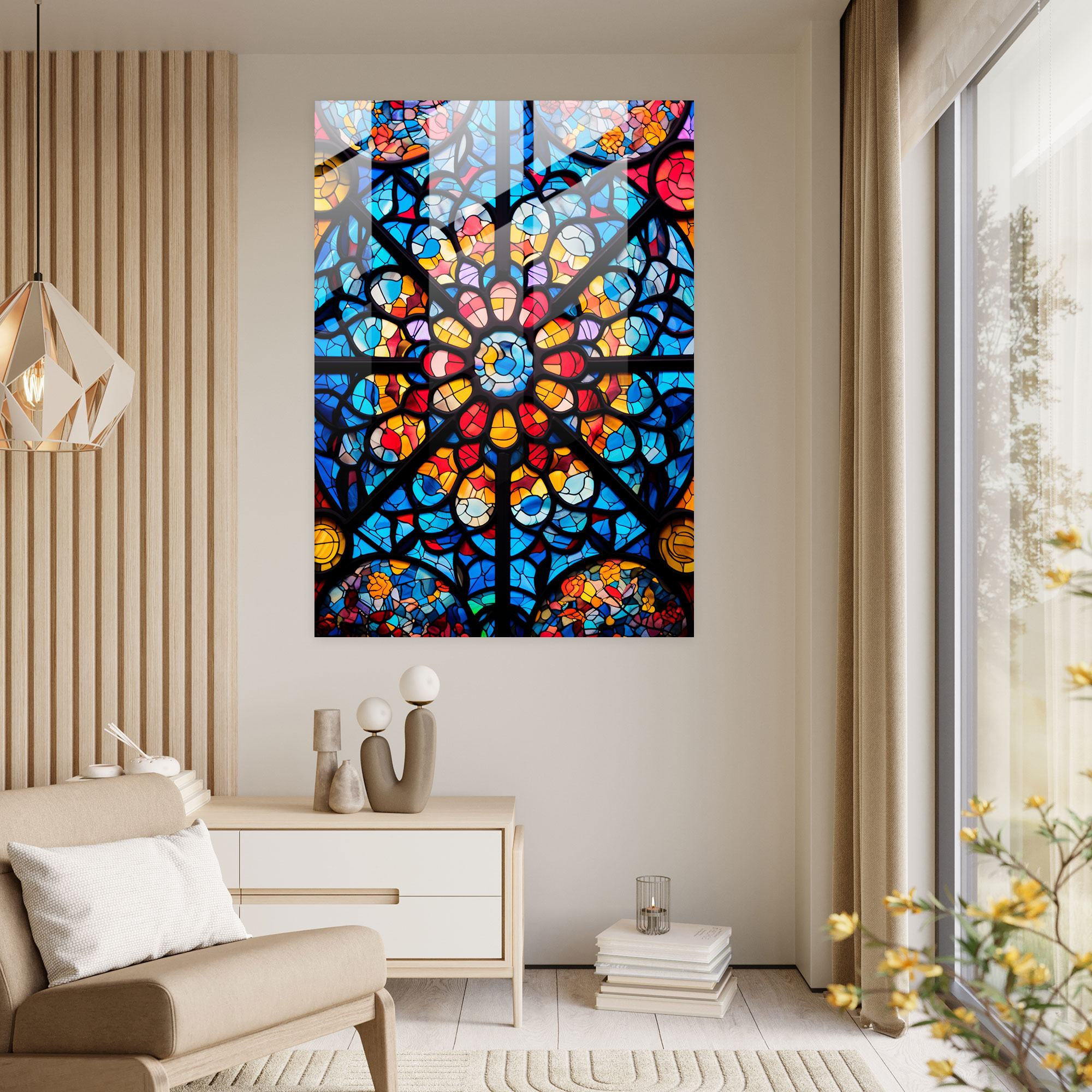 Glass Print: Stained Glass Window - Realistic Glass Sculpture, Wall Decoration, Vibrant Colors, Home Decoration