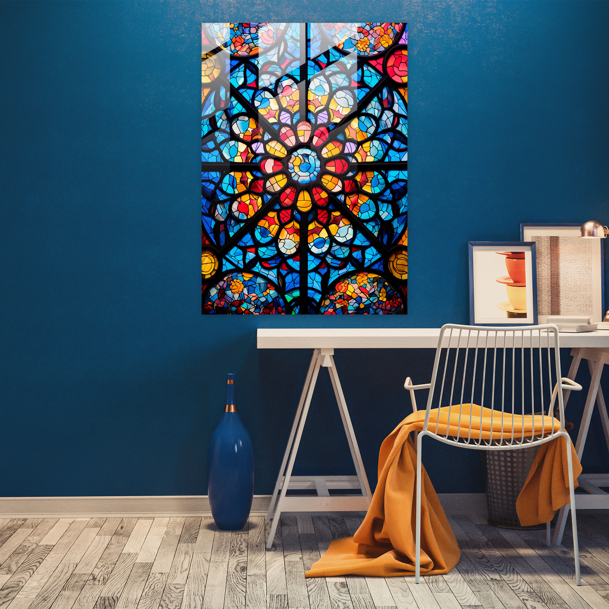 Glass Print: Stained Glass Window - Realistic Glass Sculpture, Wall Decoration, Vibrant Colors, Home Decoration