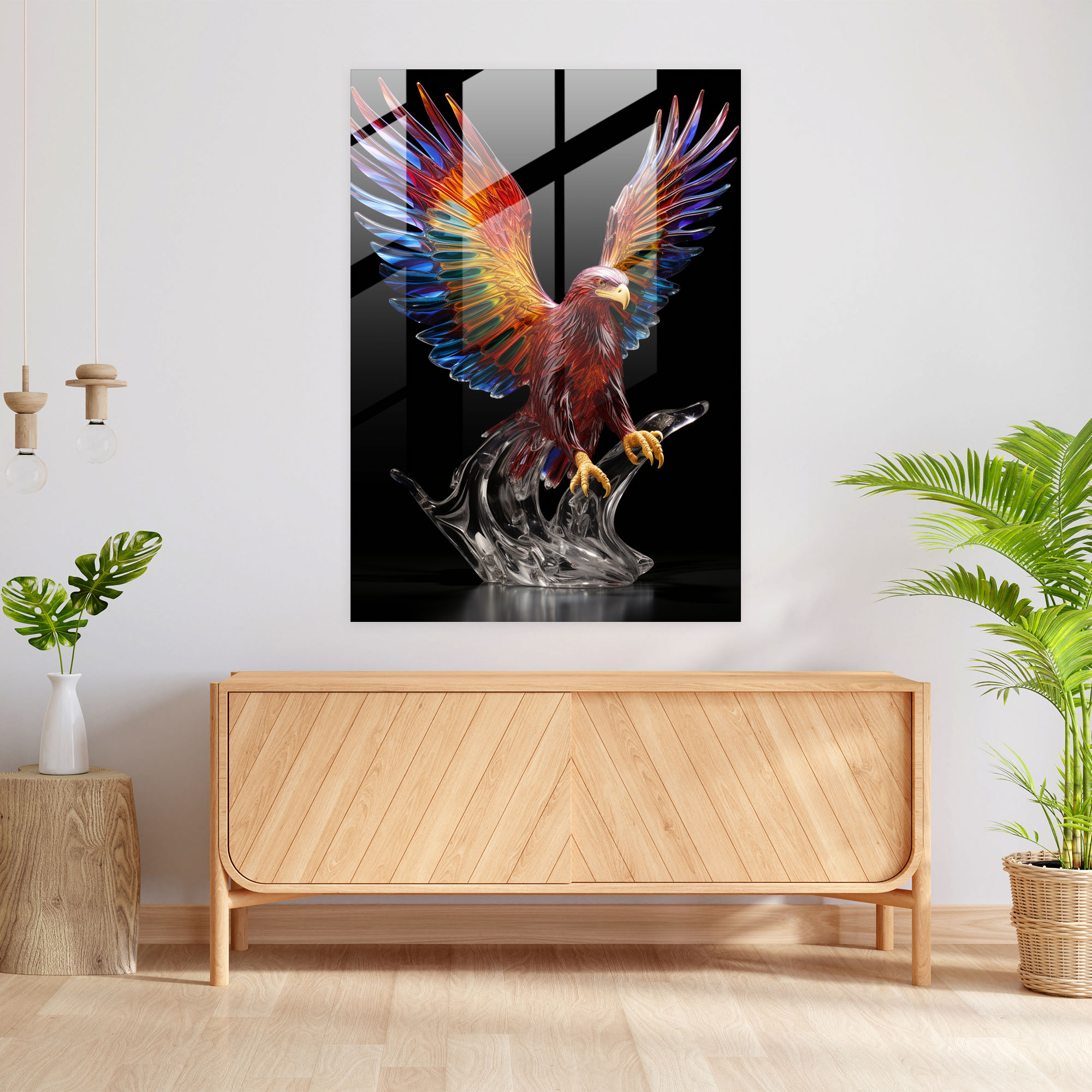 Glass Art: Majestic Eagle Sculpture - Realistic Glass Sculpture, Glass Art, Freedom, Modern Art