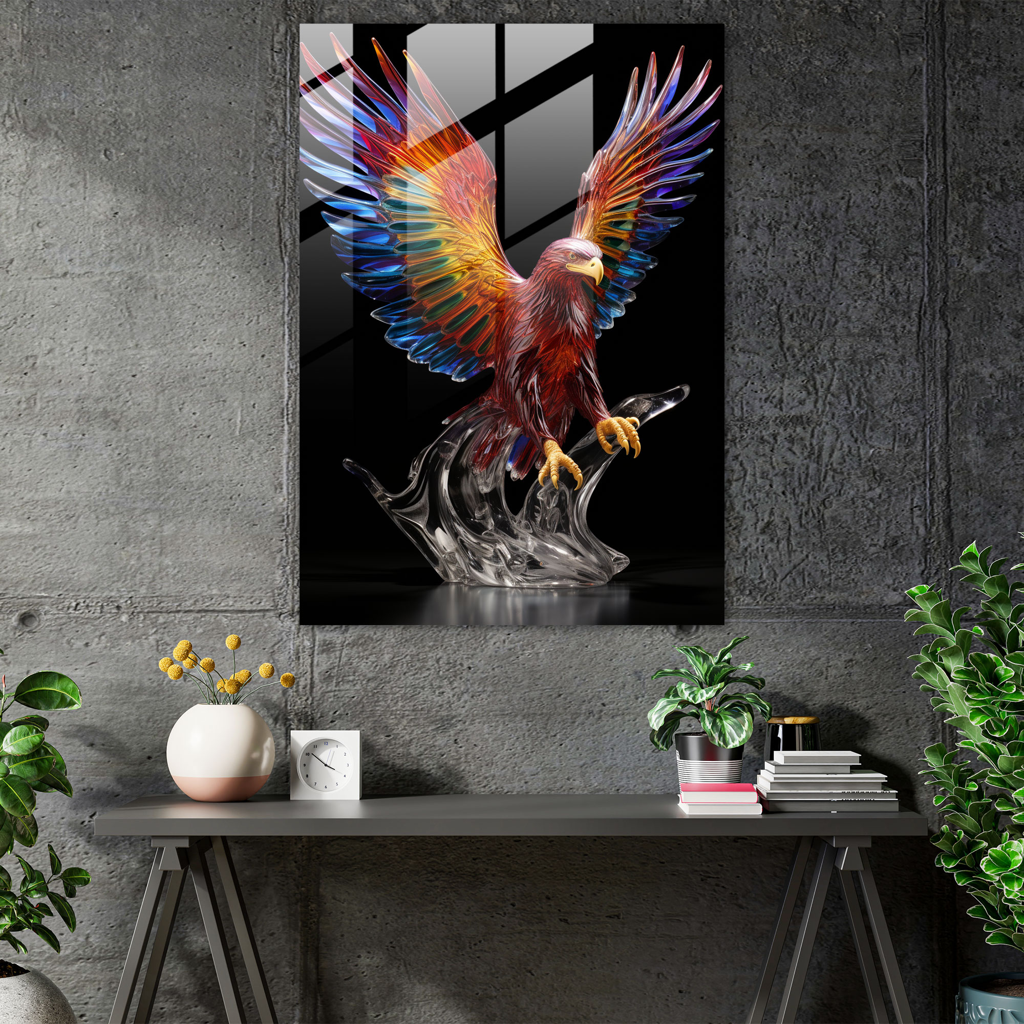 Glass Art: Majestic Eagle Sculpture - Realistic Glass Sculpture, Glass Art, Freedom, Modern Art