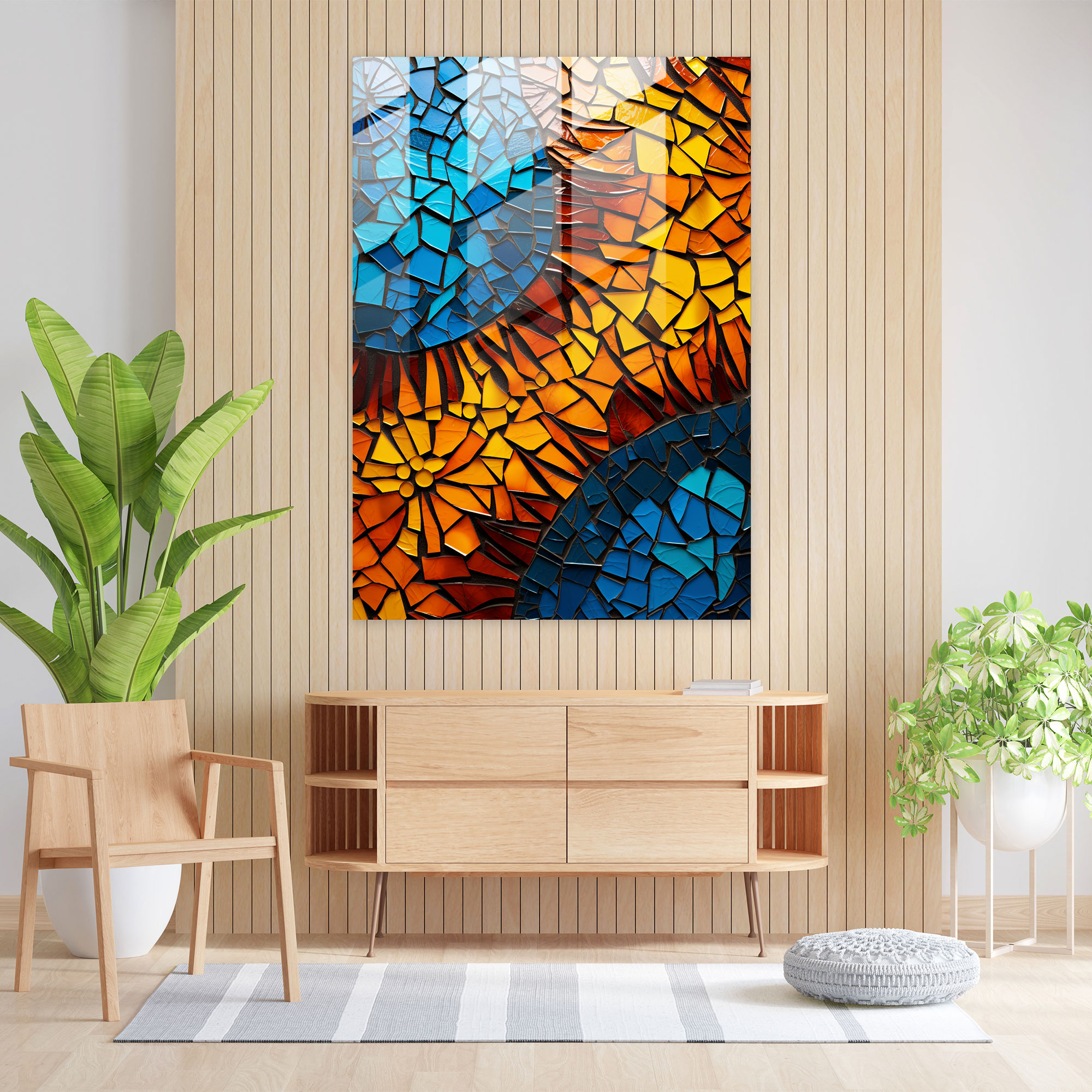 Glass Art: Abstract Mosaic - Realistic Glass Sculpture, Wall Decoration, Intricate Pieces, Vibrant Composition