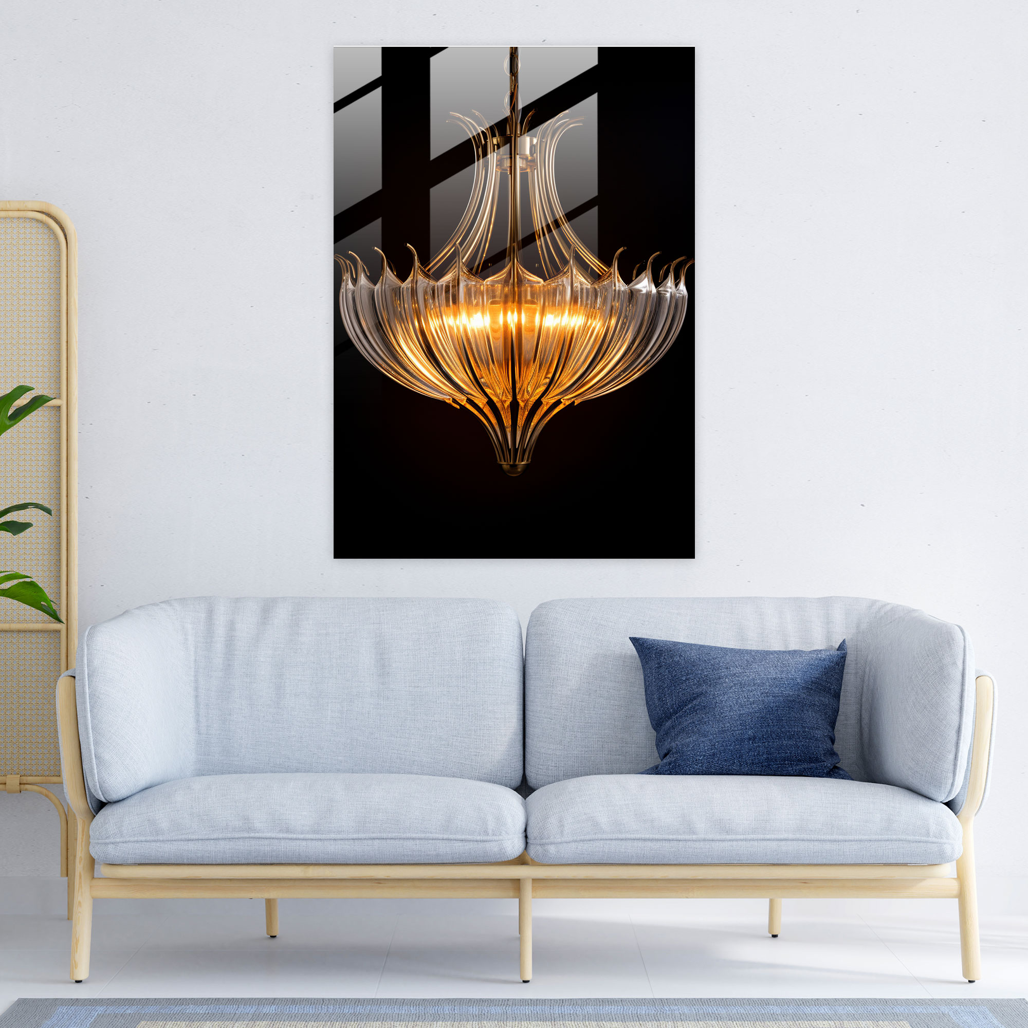 Glass Art: Delicate Glass Chandelier - Realistic Glass Sculpture, Glass Print, Living Space, Wall Decoration