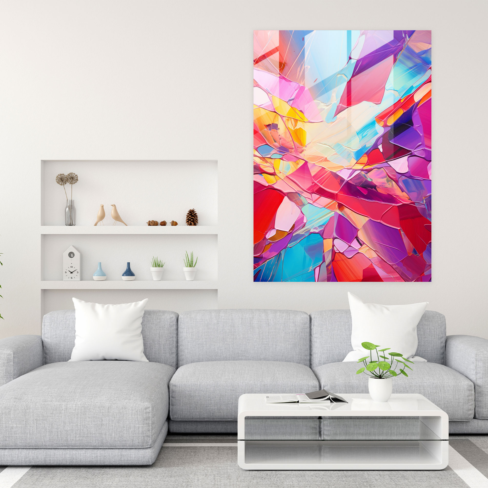 Glass Art Print - Colorful Abstract Shattered Glass Wall Decoration - Realistic Glass Sculpture, Glass Print, Shattered Glass, Colorful