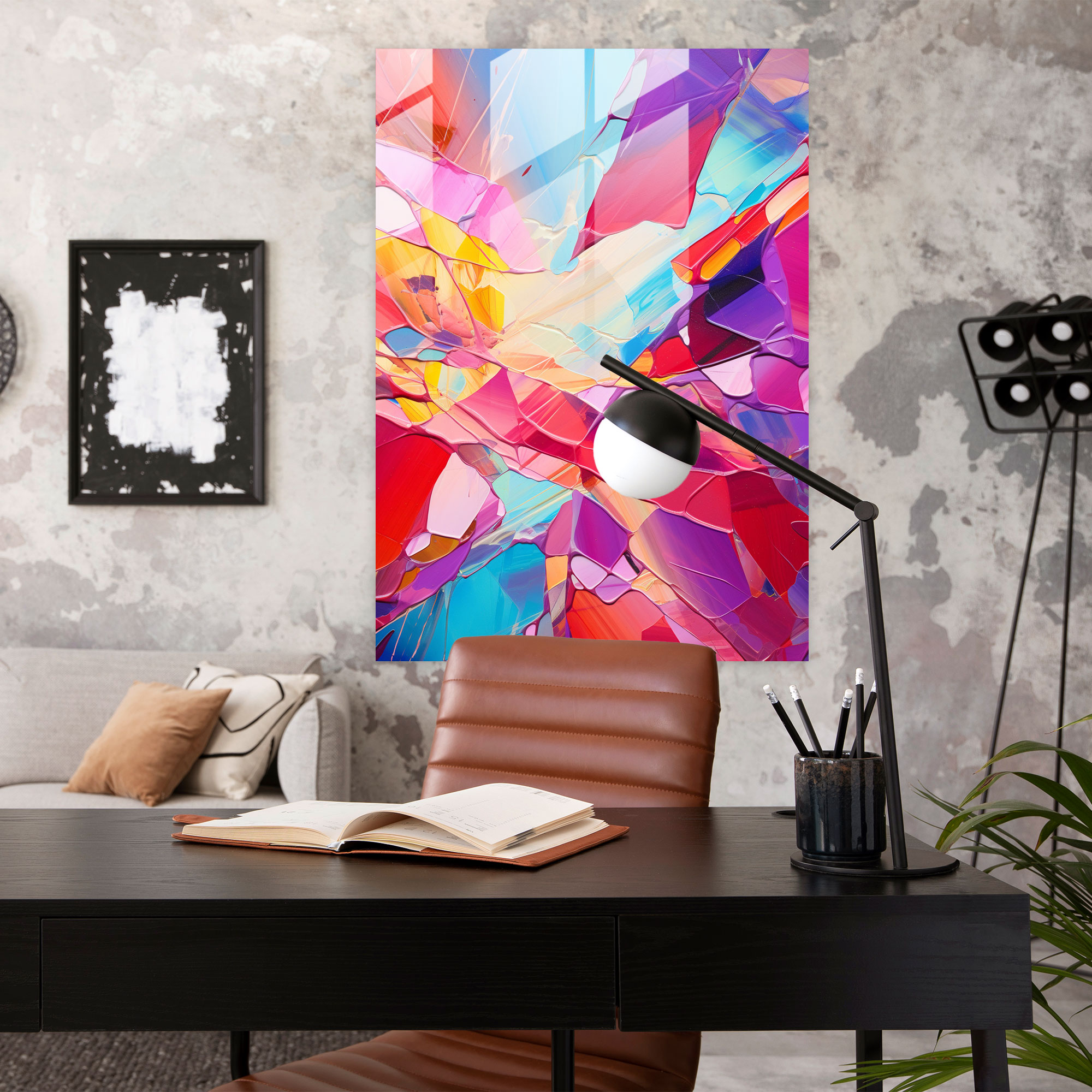 Glass Art Print - Colorful Abstract Shattered Glass Wall Decoration - Realistic Glass Sculpture, Glass Print, Shattered Glass, Colorful