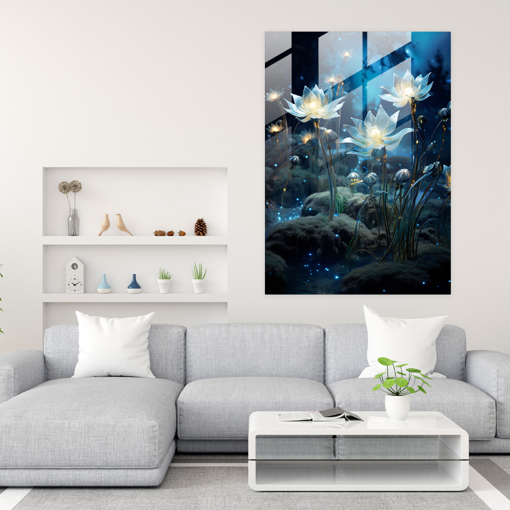 Glass Art Print - Delicate Glass Flowers Wall Decoration - Realistic Glass Sculpture, Flowers, Glass Print, Modern Art
