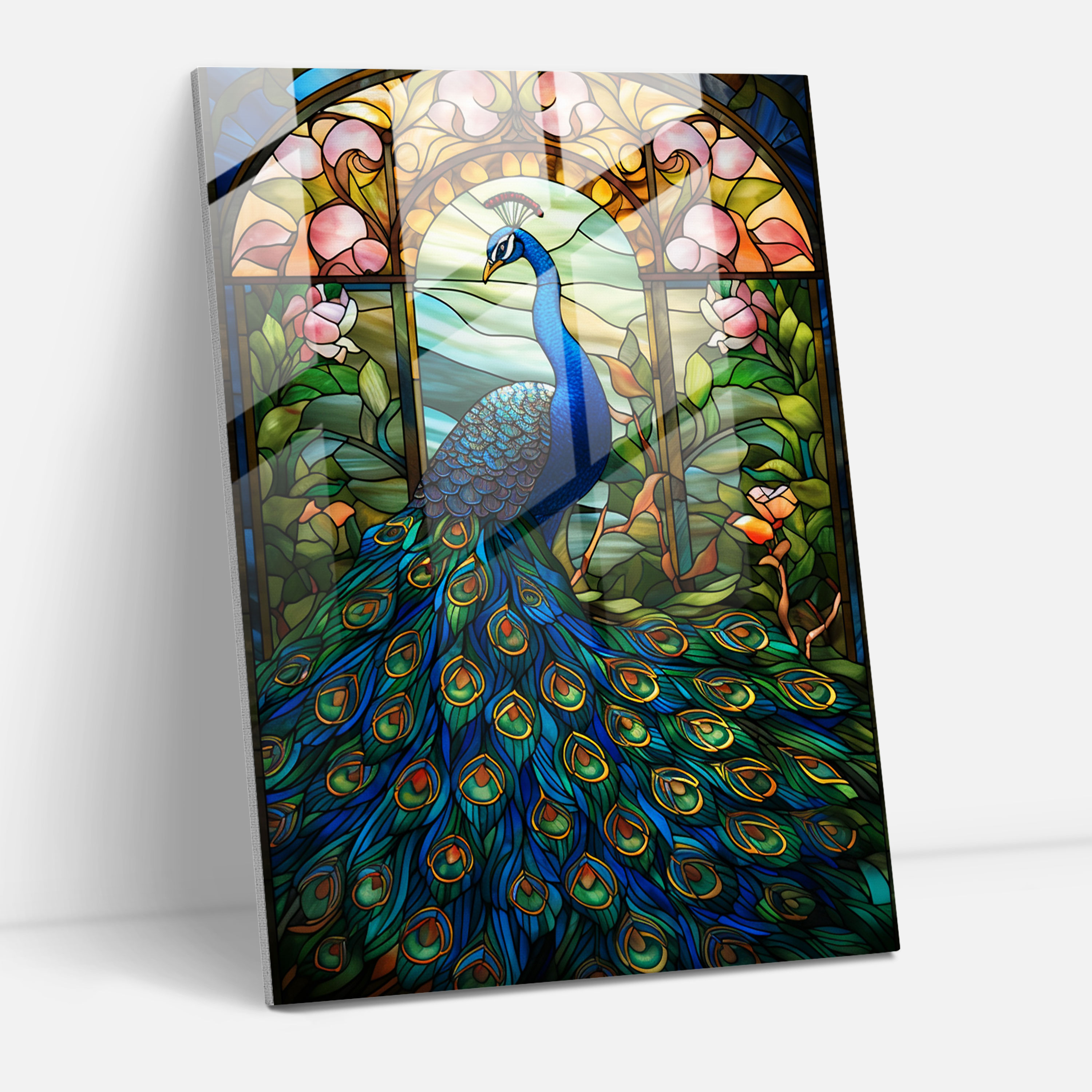 Stained Glass Print - Majestic Peacock Glass Wall Art - Realistic Glass Sculpture, Colorful, Glass Art, Elegant