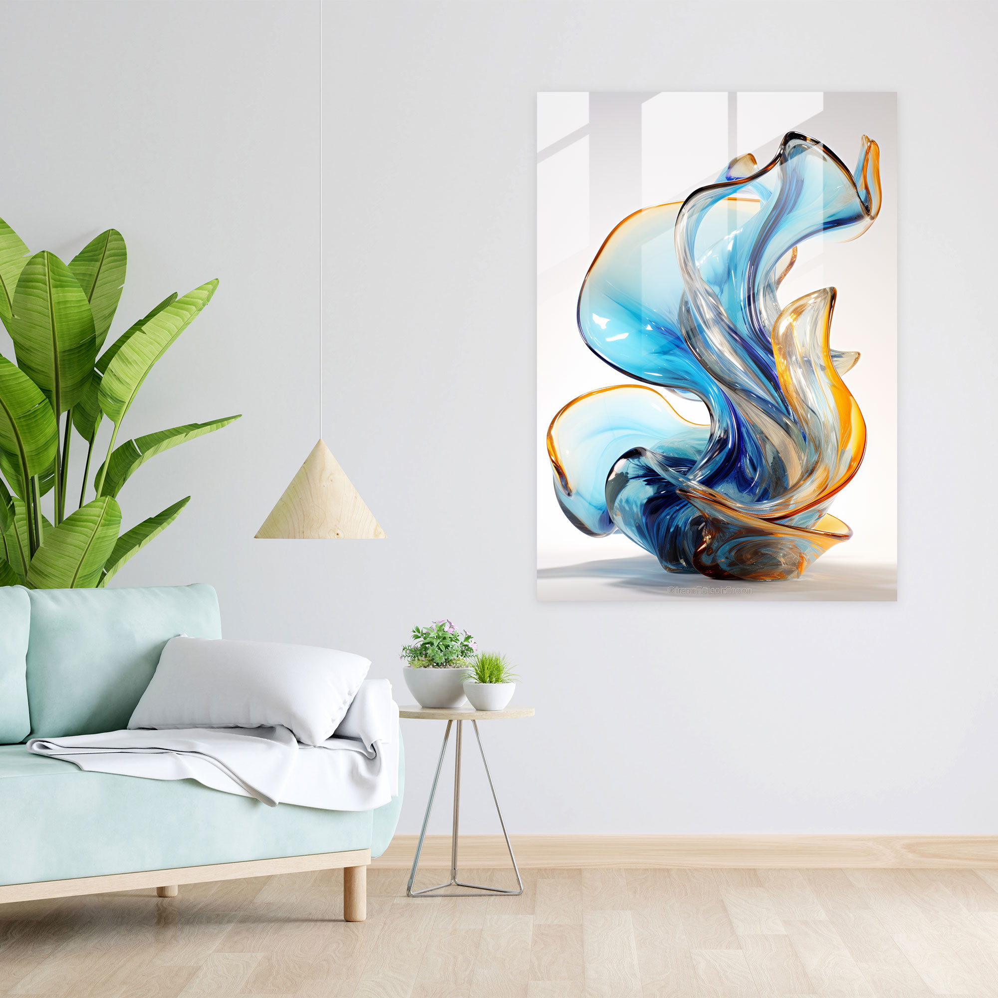 Glass Wall Art - Abstract Glass Swirls Decoration - Realistic Glass Sculpture, Wall Decoration, Movement, Abstract