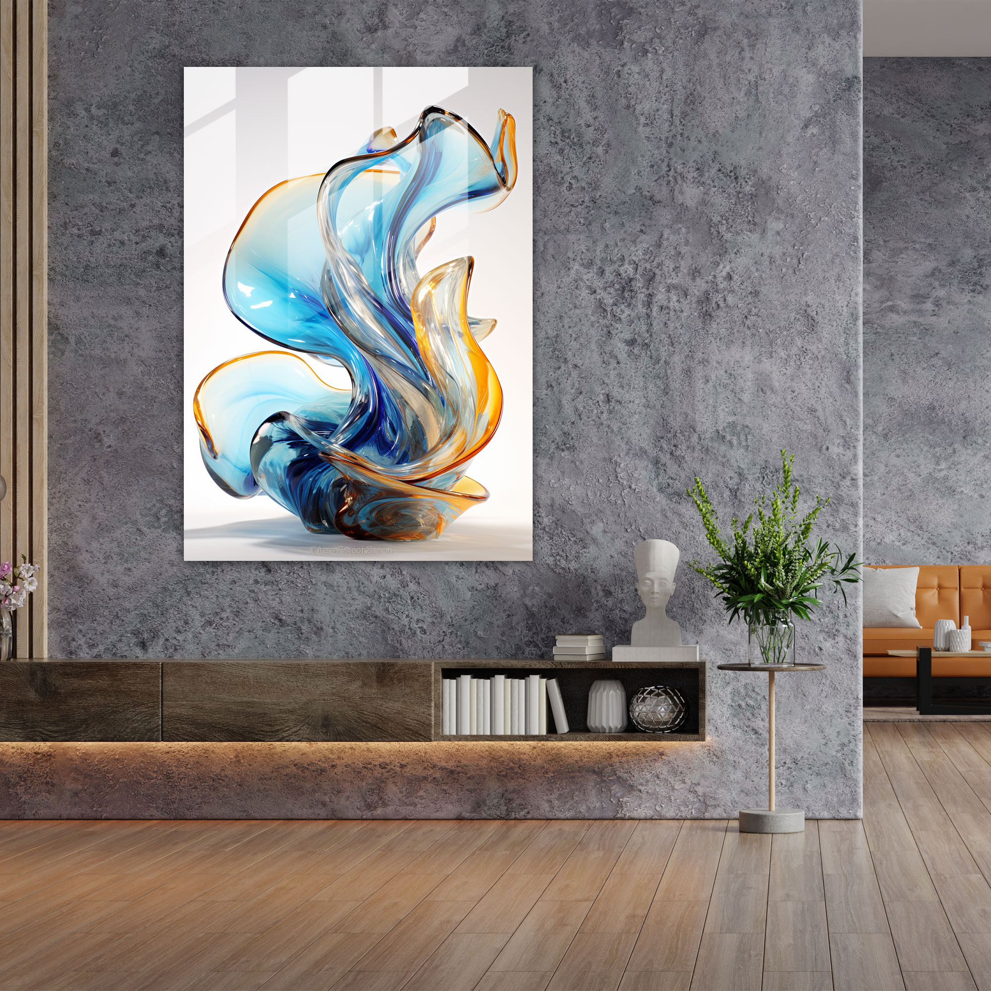 Glass Wall Art - Abstract Glass Swirls Decoration - Realistic Glass Sculpture, Wall Decoration, Movement, Abstract