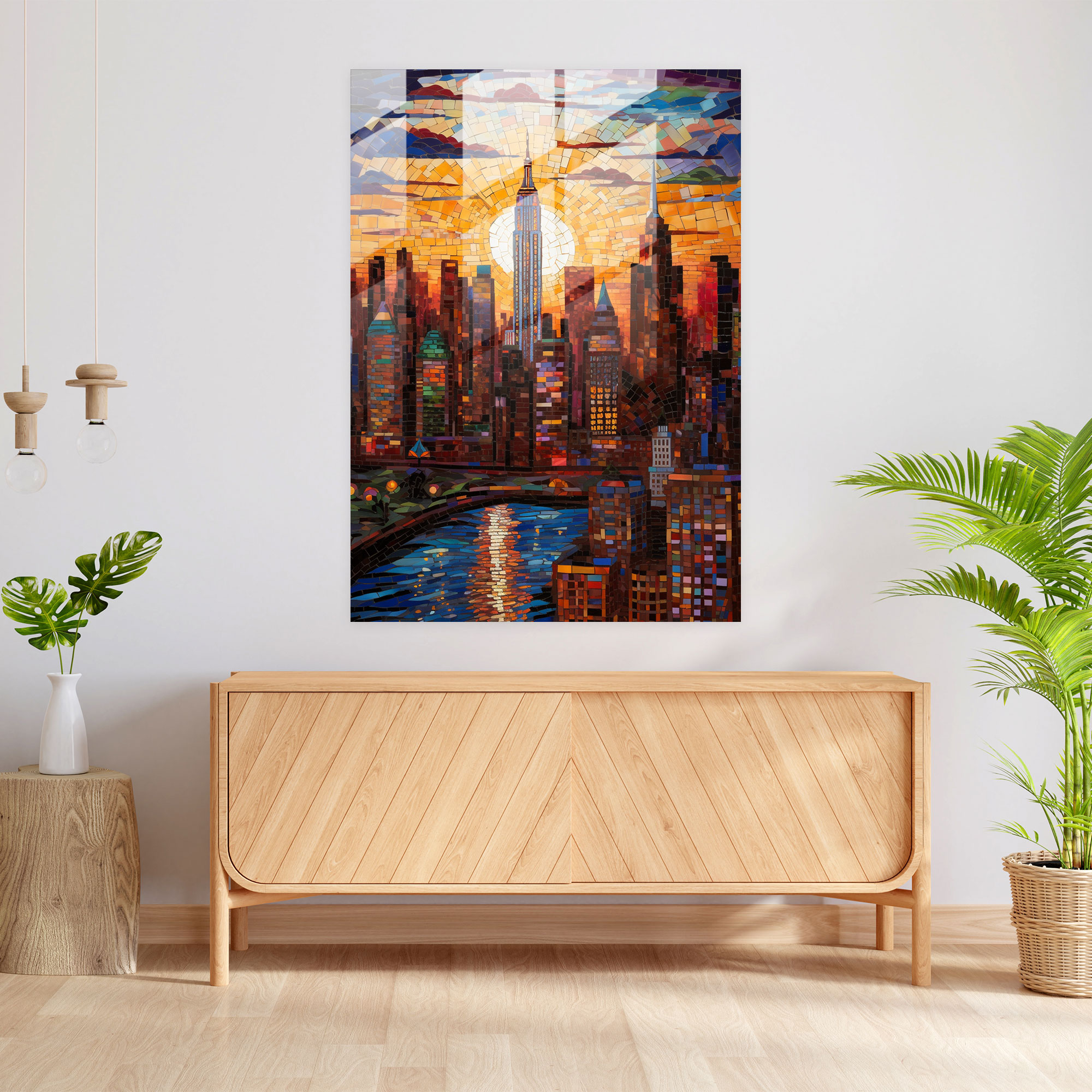 Glass Art Print - Intricate Glass Mosaic City Skyline - Realistic Glass Sculpture, Glass Art, Mosaic, Glass Wall Art