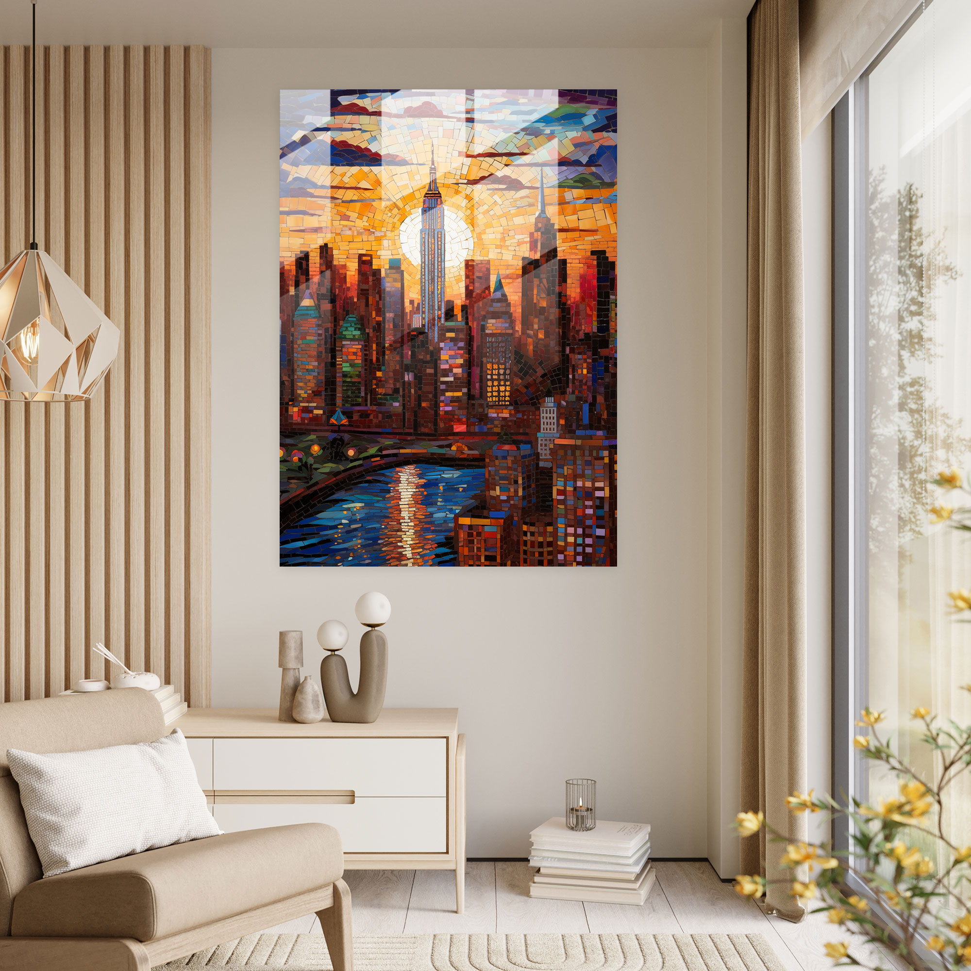 Glass Art Print - Intricate Glass Mosaic City Skyline - Realistic Glass Sculpture, Glass Art, Mosaic, Glass Wall Art