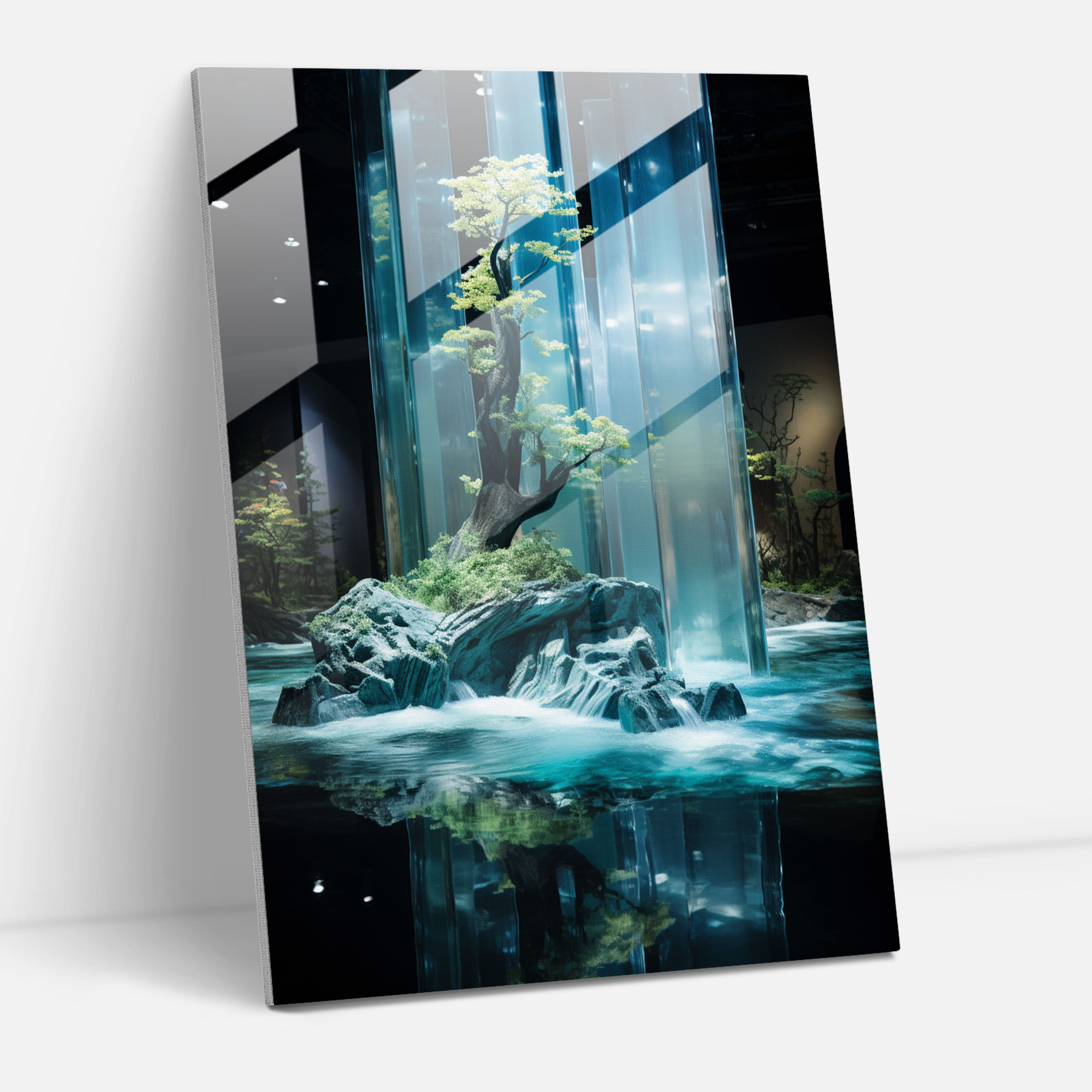 Glass Art Installation With Serene Water Reflections - Realistic Glass Sculpture, Home Decoration, Installation, Glass Print