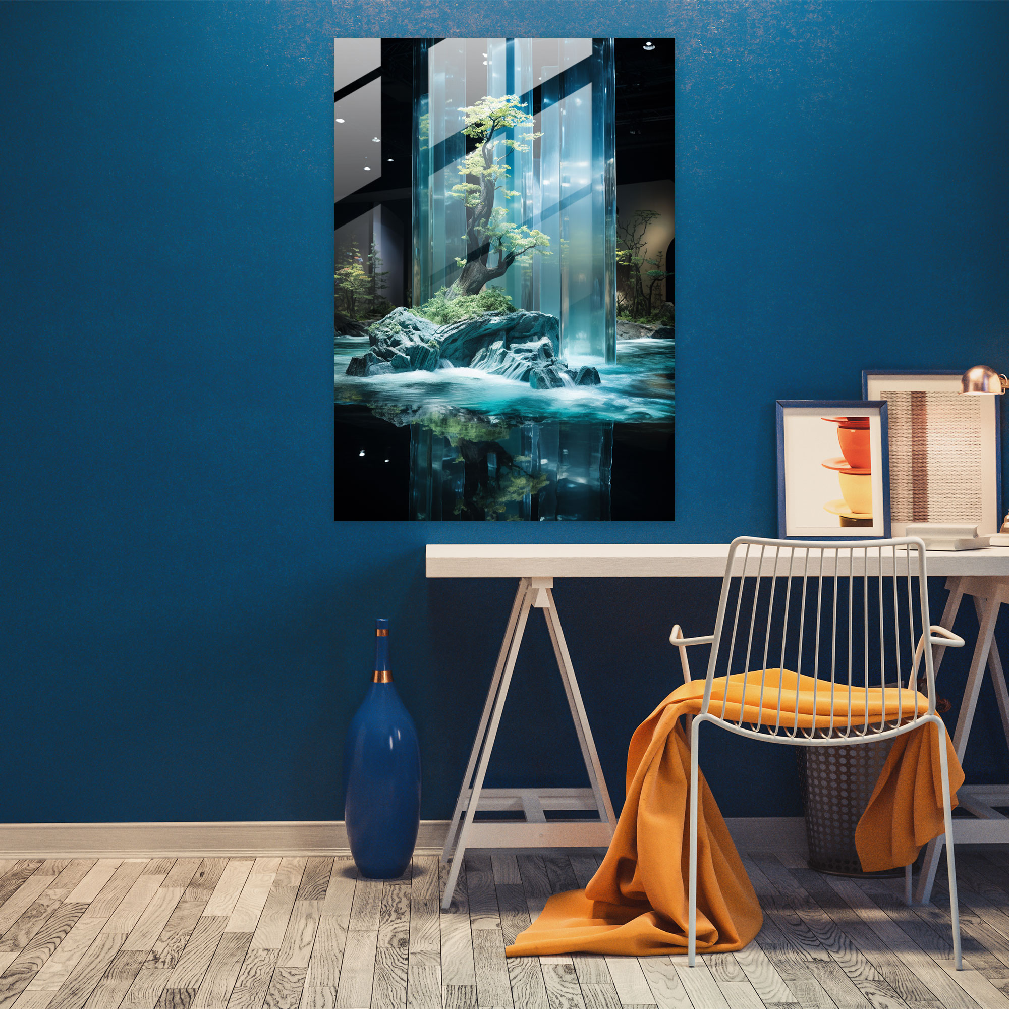 Glass Art Installation With Serene Water Reflections - Realistic Glass Sculpture, Home Decoration, Installation, Glass Print