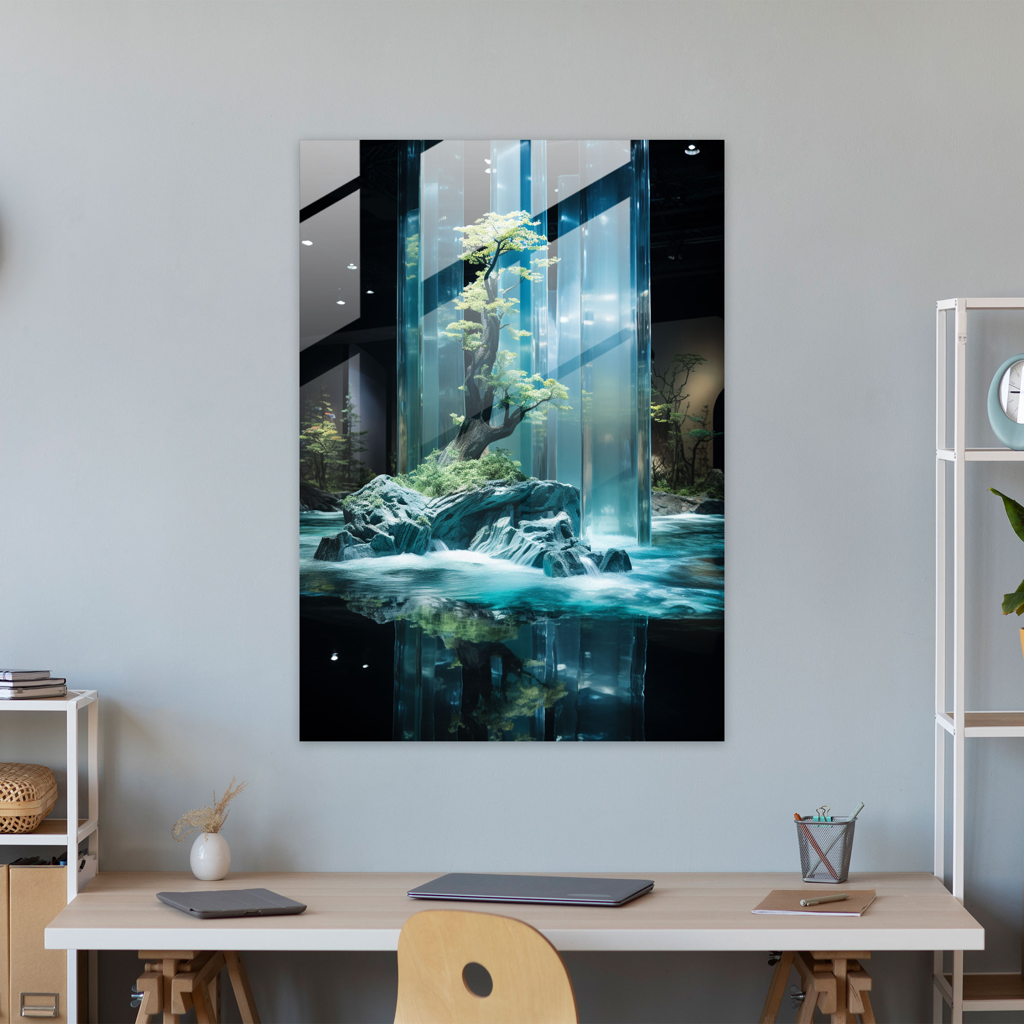Glass Art Installation With Serene Water Reflections - Realistic Glass Sculpture, Home Decoration, Installation, Glass Print