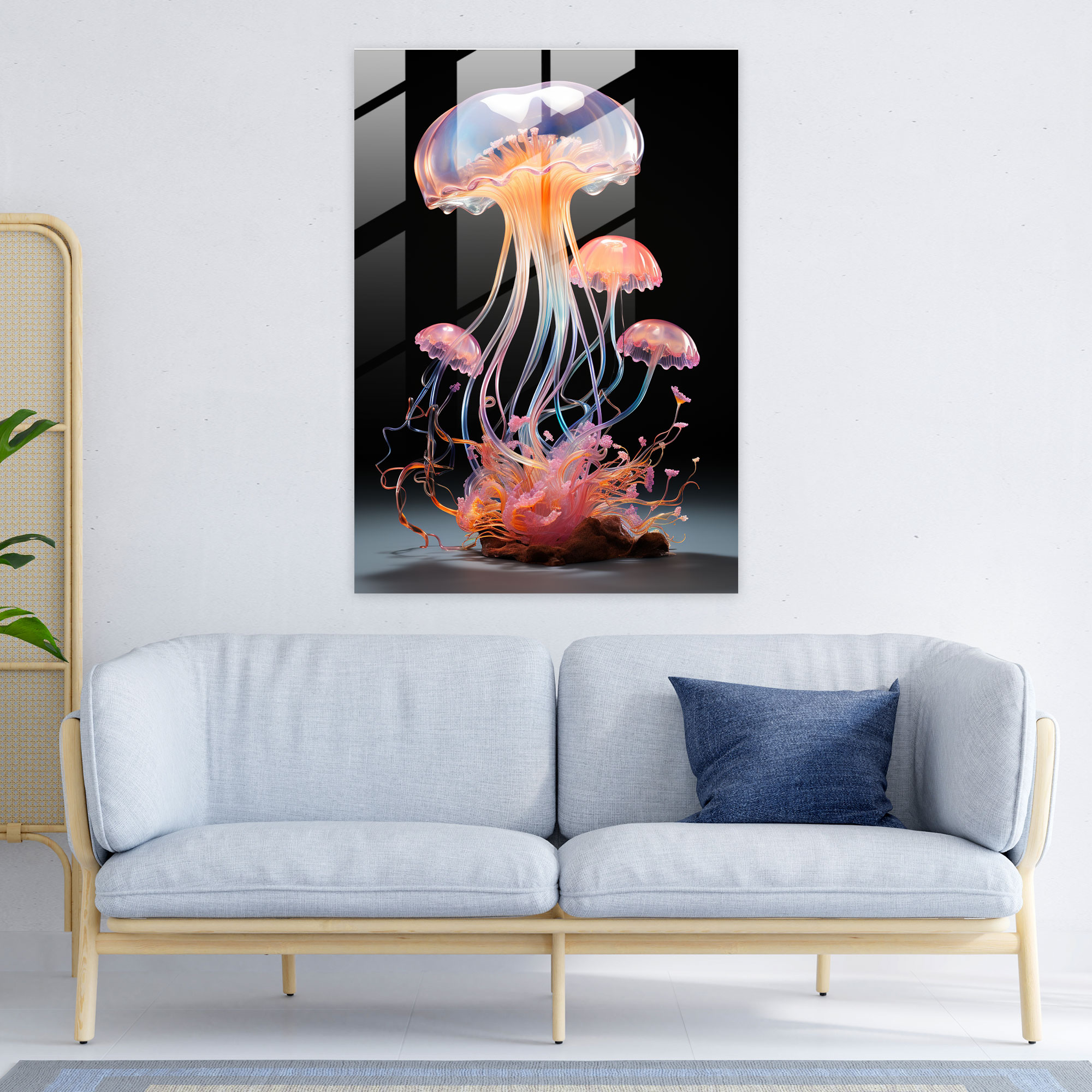 Glass Art Blown Sculpture Of Whimsical Jellyfish - Realistic Glass Sculpture, Modern Art, Glass Art, Wall Decoration