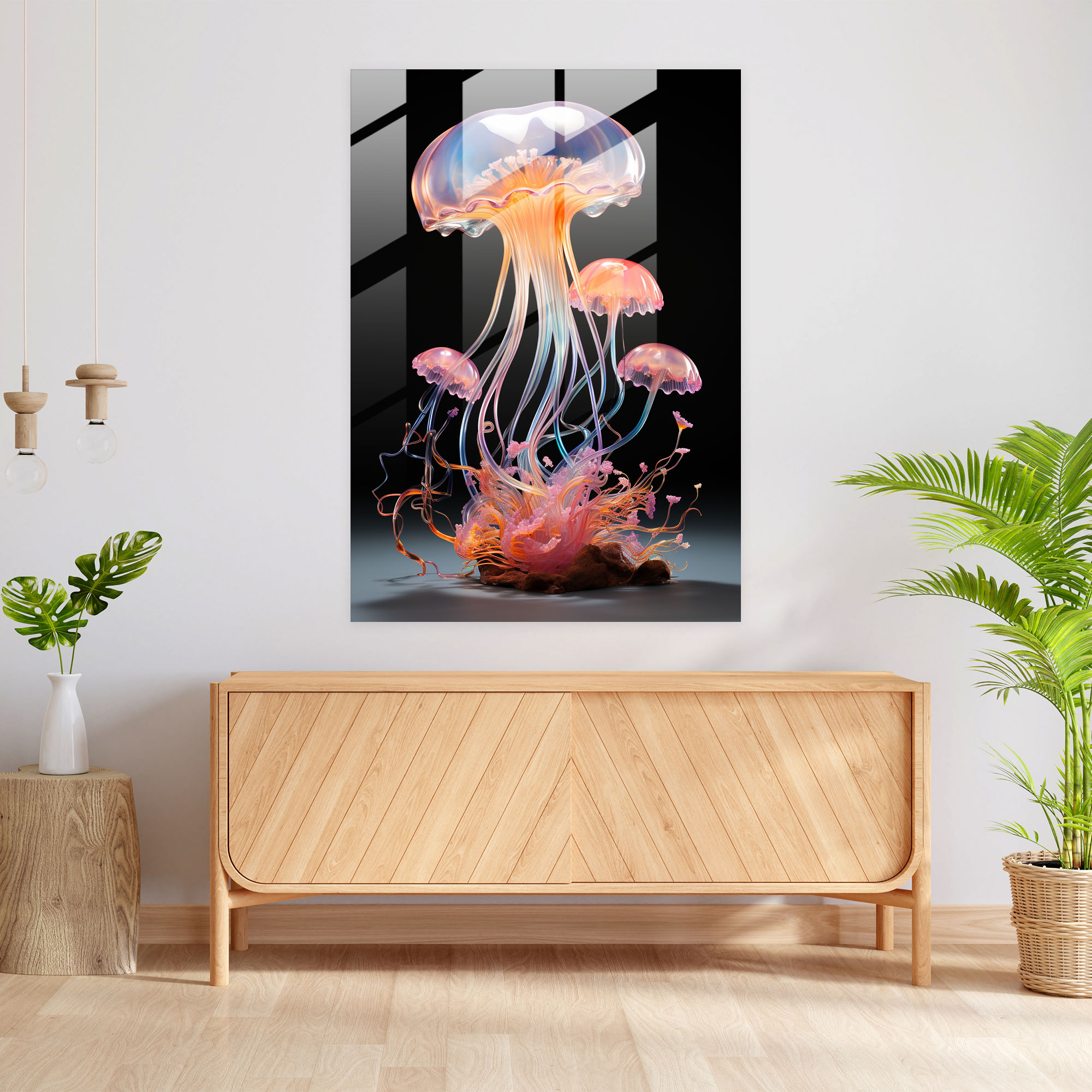 Glass Art Blown Sculpture Of Whimsical Jellyfish - Realistic Glass Sculpture, Modern Art, Glass Art, Wall Decoration