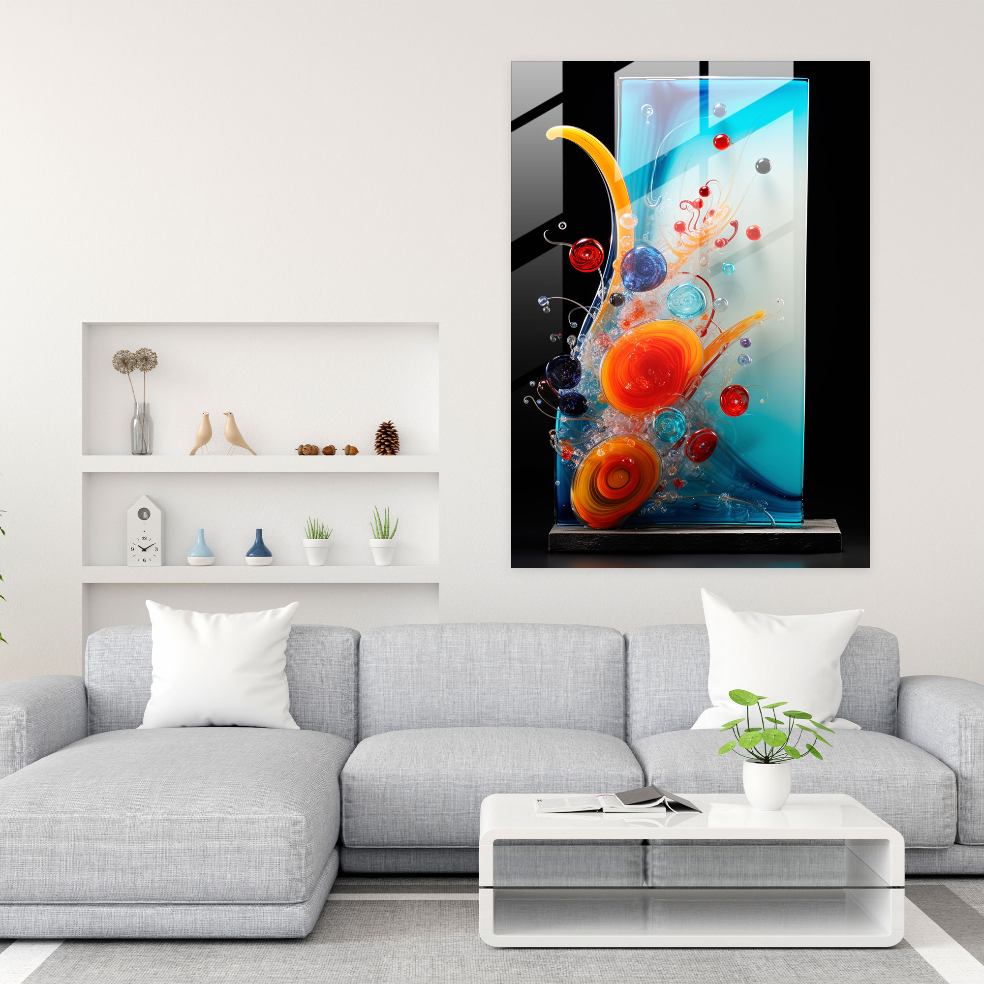 Glass Art Fused Panel With Abstract Explosion - Realistic Glass Sculpture, Home Decoration, Glass Wall Art, Abstract Design