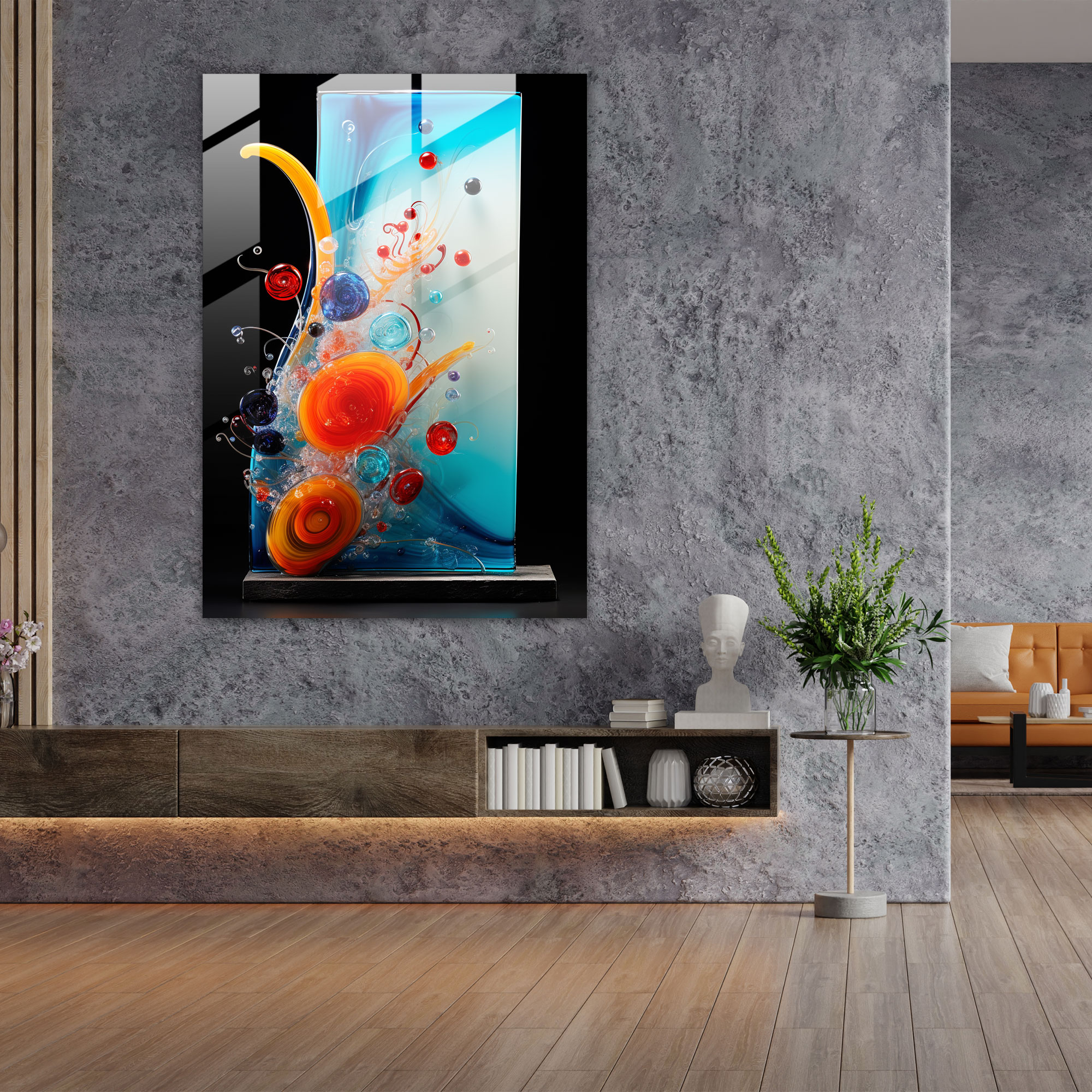 Glass Art Fused Panel With Abstract Explosion - Realistic Glass Sculpture, Home Decoration, Glass Wall Art, Abstract Design