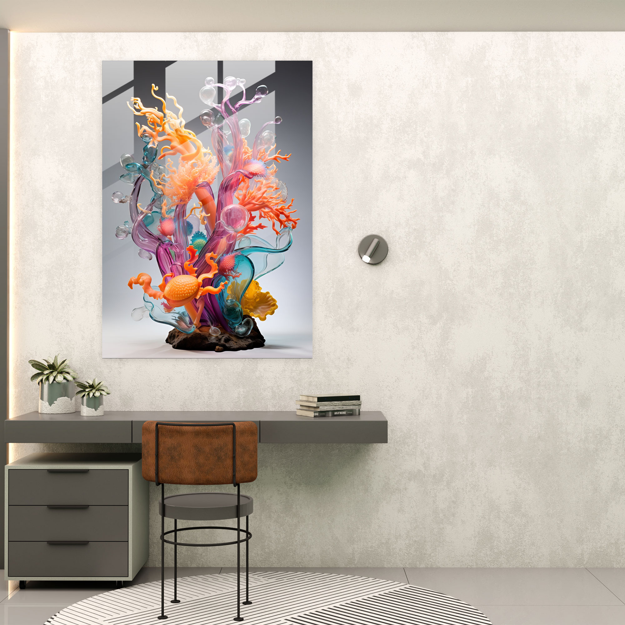 Realistic Glass Sculpture - Coral Reef Glass Print - Realistic Glass Sculpture, Home Decoration, Realistic Glass Sculpture, Glass Art