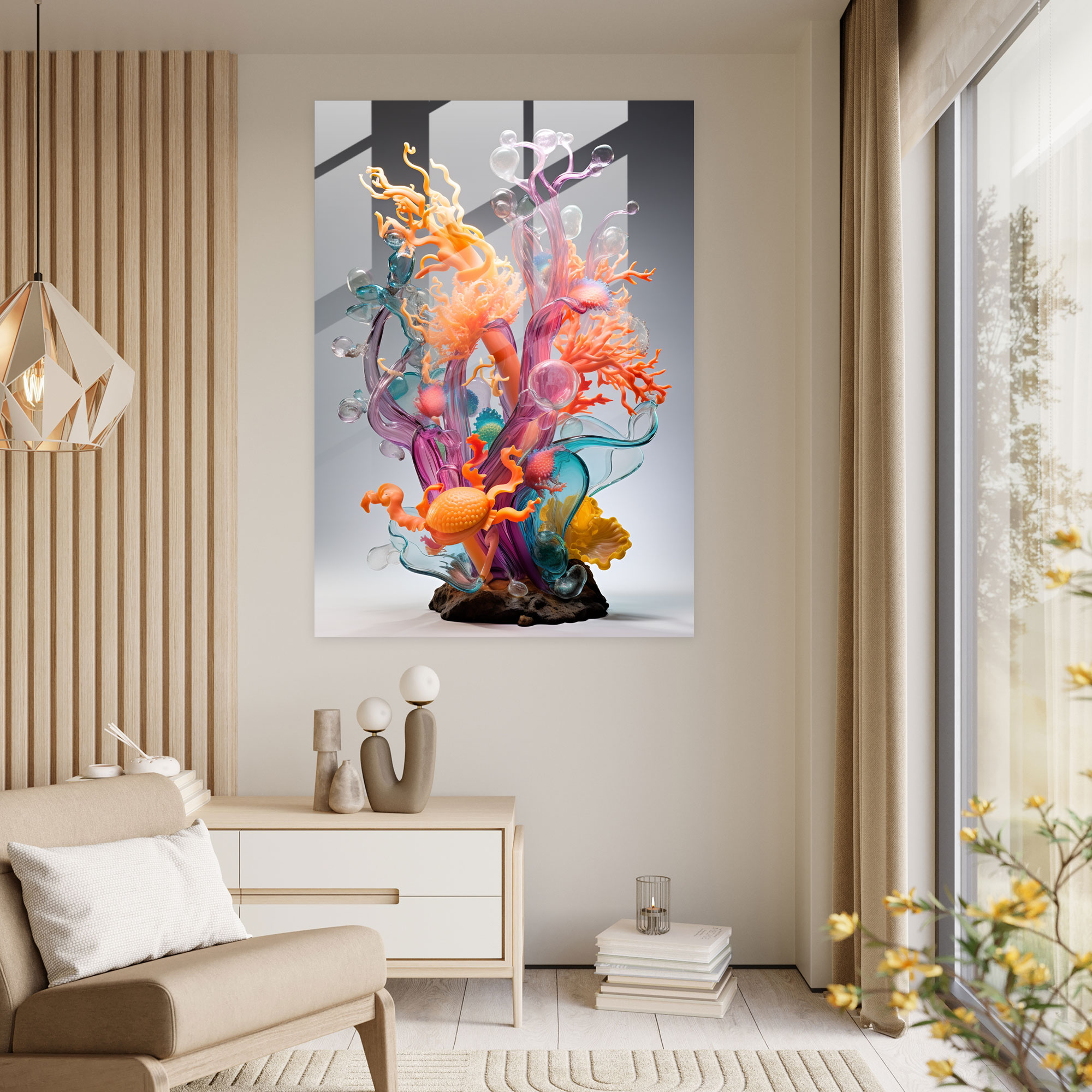 Realistic Glass Sculpture - Coral Reef Glass Print - Realistic Glass Sculpture, Home Decoration, Realistic Glass Sculpture, Glass Art