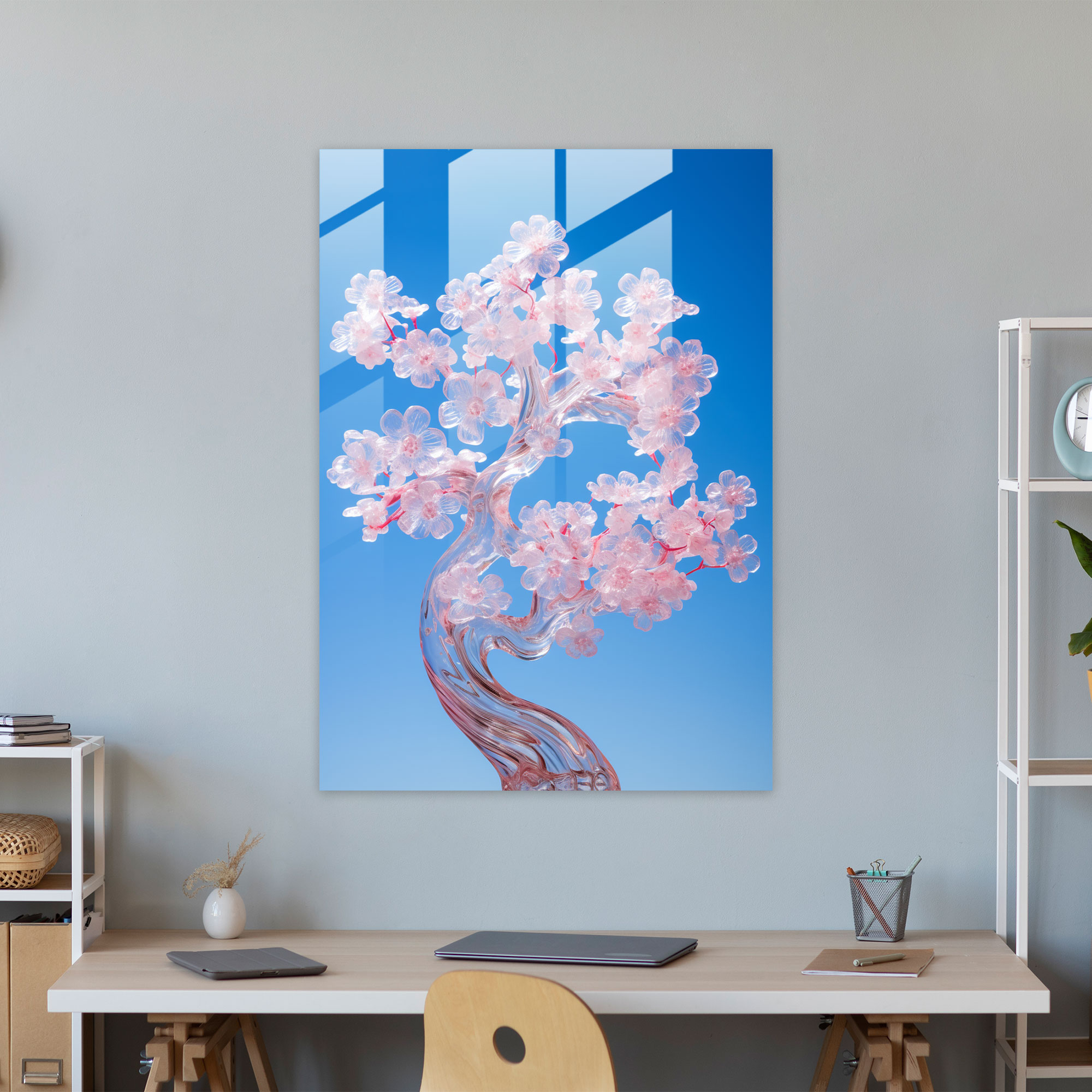 Realistic Glass Wall Art - Cherry Blossom Glass Print - Realistic Glass Sculpture, Serene, Modern Art, Wall Decoration