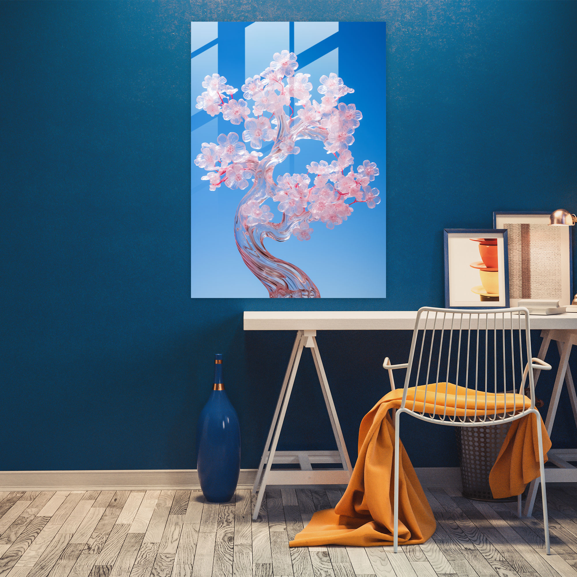 Realistic Glass Wall Art - Cherry Blossom Glass Print - Realistic Glass Sculpture, Serene, Modern Art, Wall Decoration