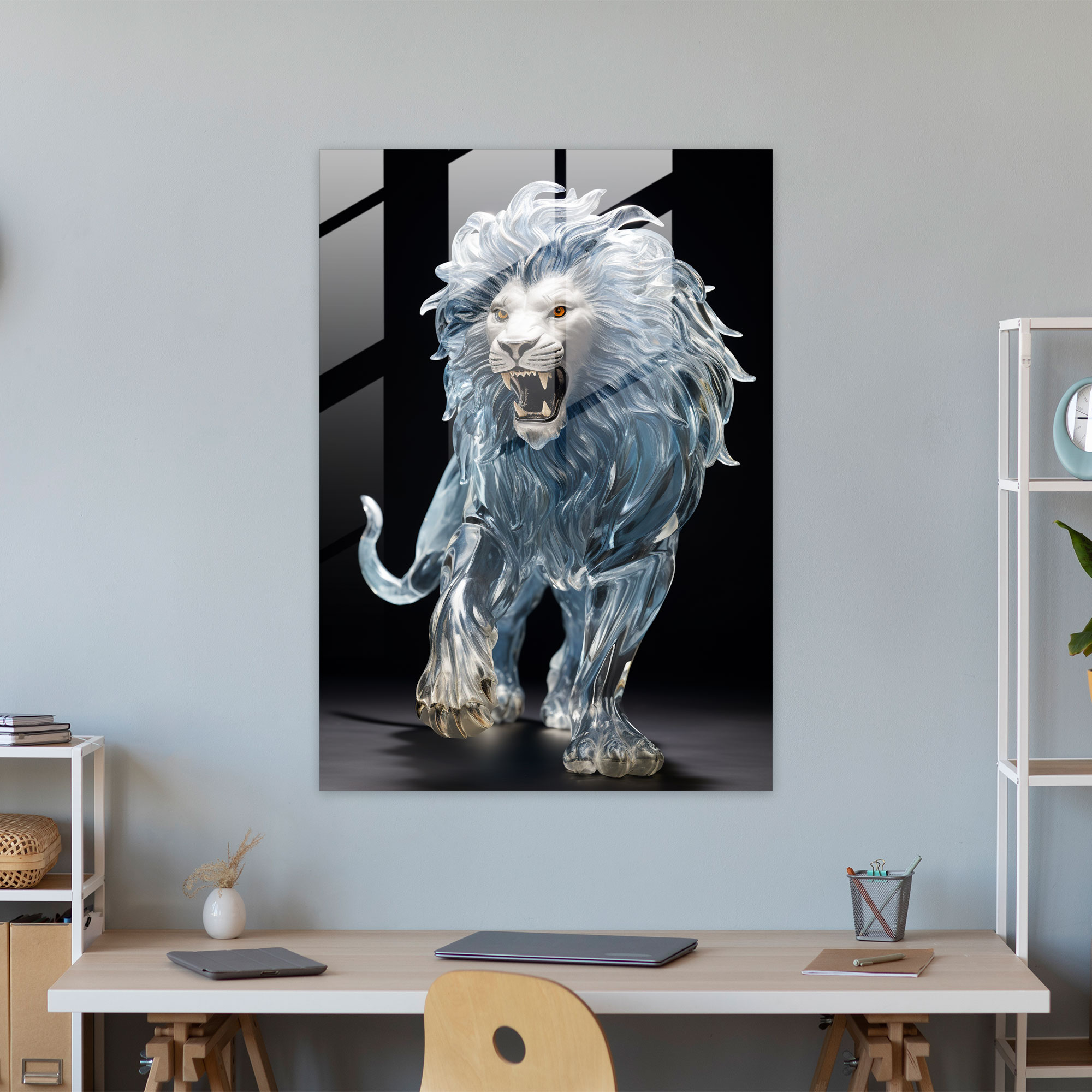 Realistic Glass Sculpture - Majestic Lion Glass Print - Realistic Glass Sculpture, Power, Home Decoration, Wall Decoration