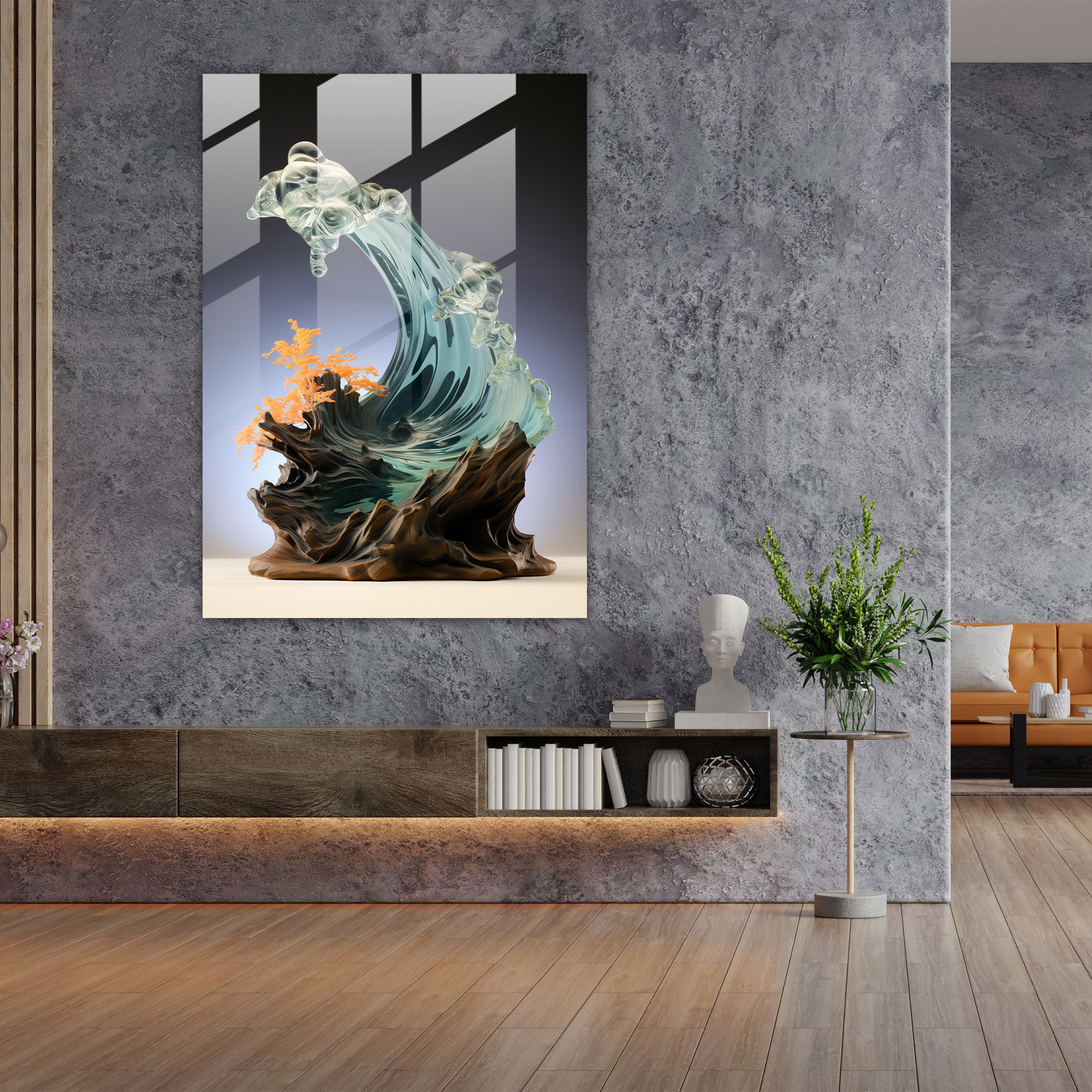 Realistic Glass Sculpture - Beach Glass Print - Realistic Glass Sculpture, Glass Wall Art, Relaxation, Glass Print