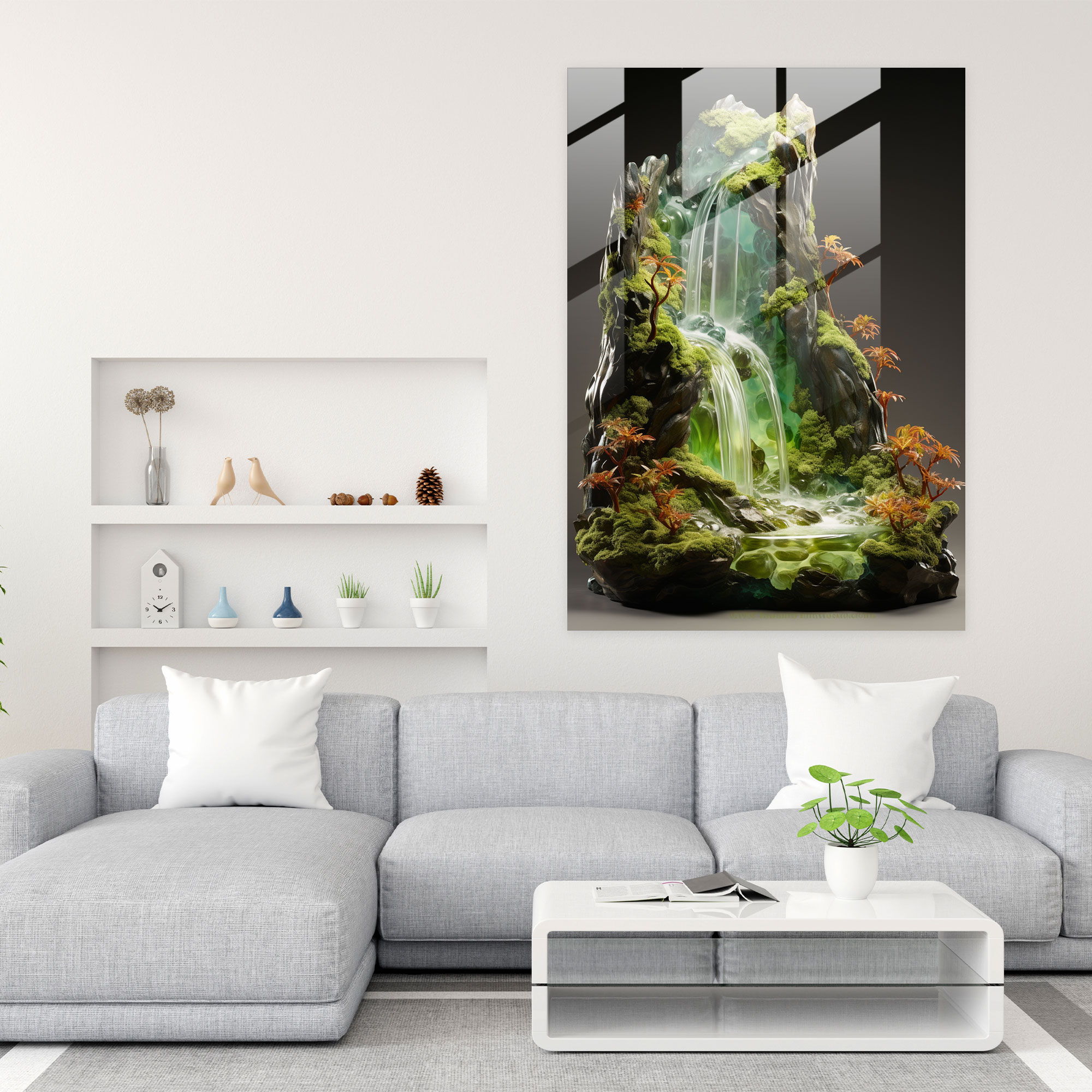 Realistic Glass Wall Art - Waterfall Glass Print - Realistic Glass Sculpture, Tranquility, Glass Art, Glass Wall Art