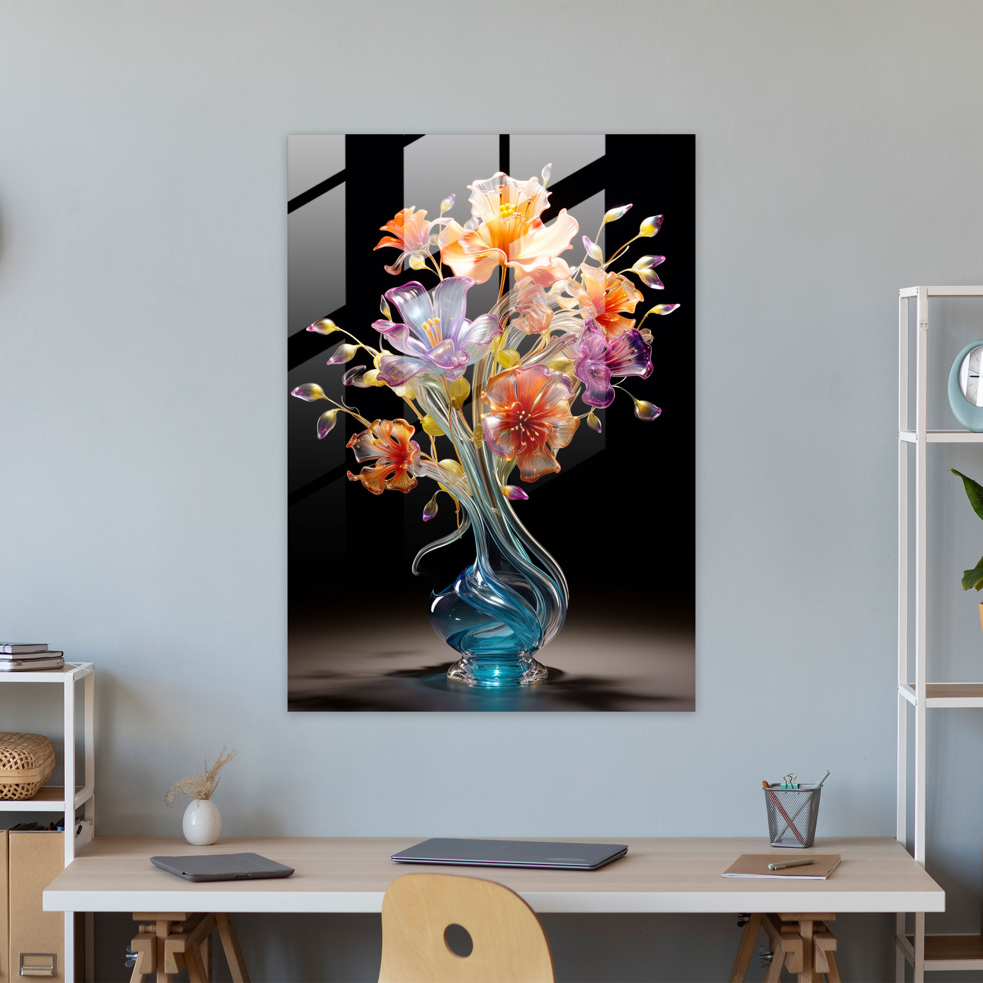 Realistic Glass Sculpture - Floral Glass Print - Realistic Glass Sculpture, Colorful, Bouquet, Wall Decoration