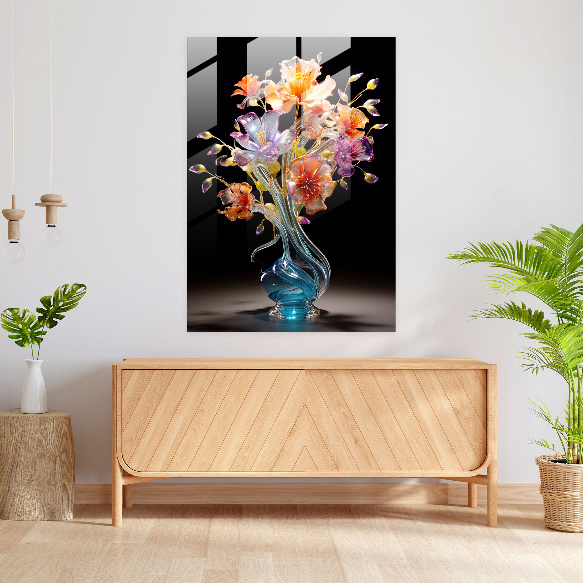 Realistic Glass Sculpture - Floral Glass Print - Realistic Glass Sculpture, Colorful, Bouquet, Wall Decoration