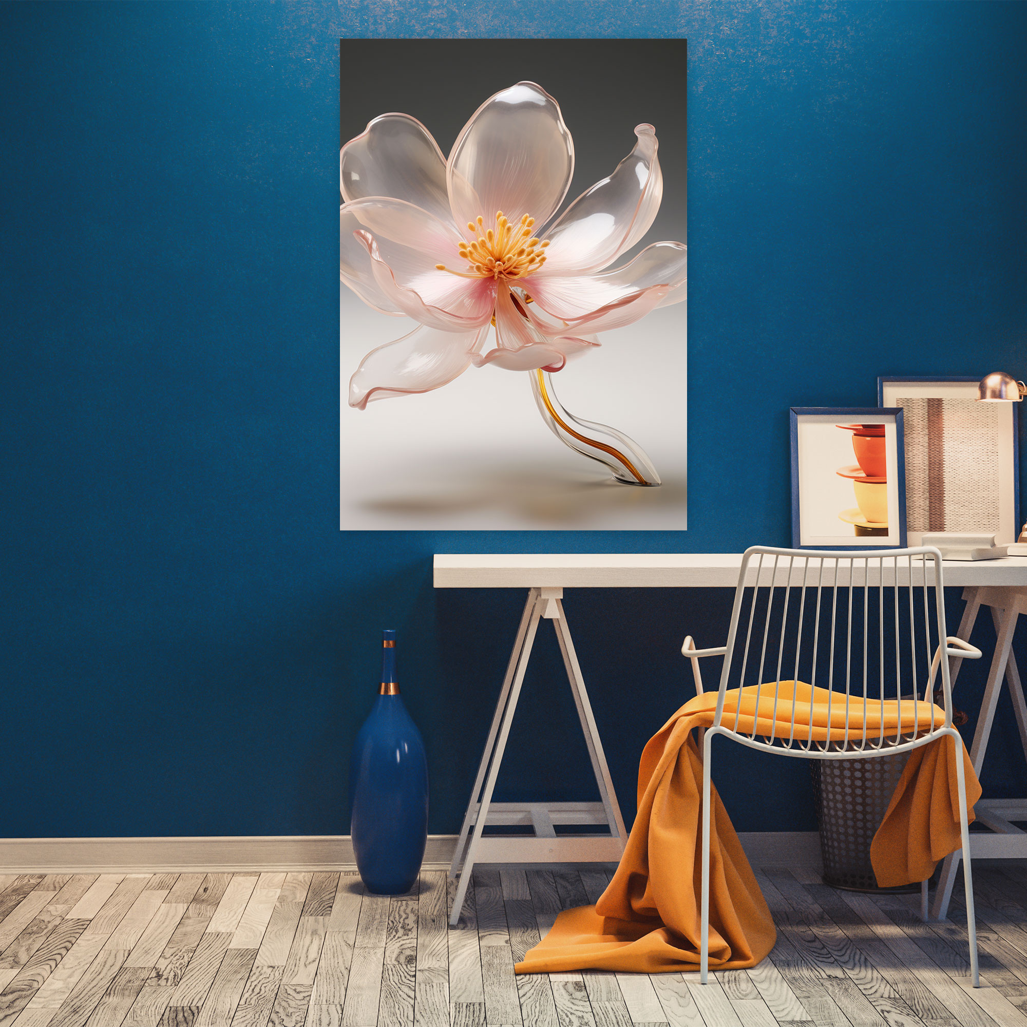 Realistic Glass Sculpture Wall Decoration - Realistic Glass Sculpture, Magnolia Flower, Canvas Wall Art, Blooming