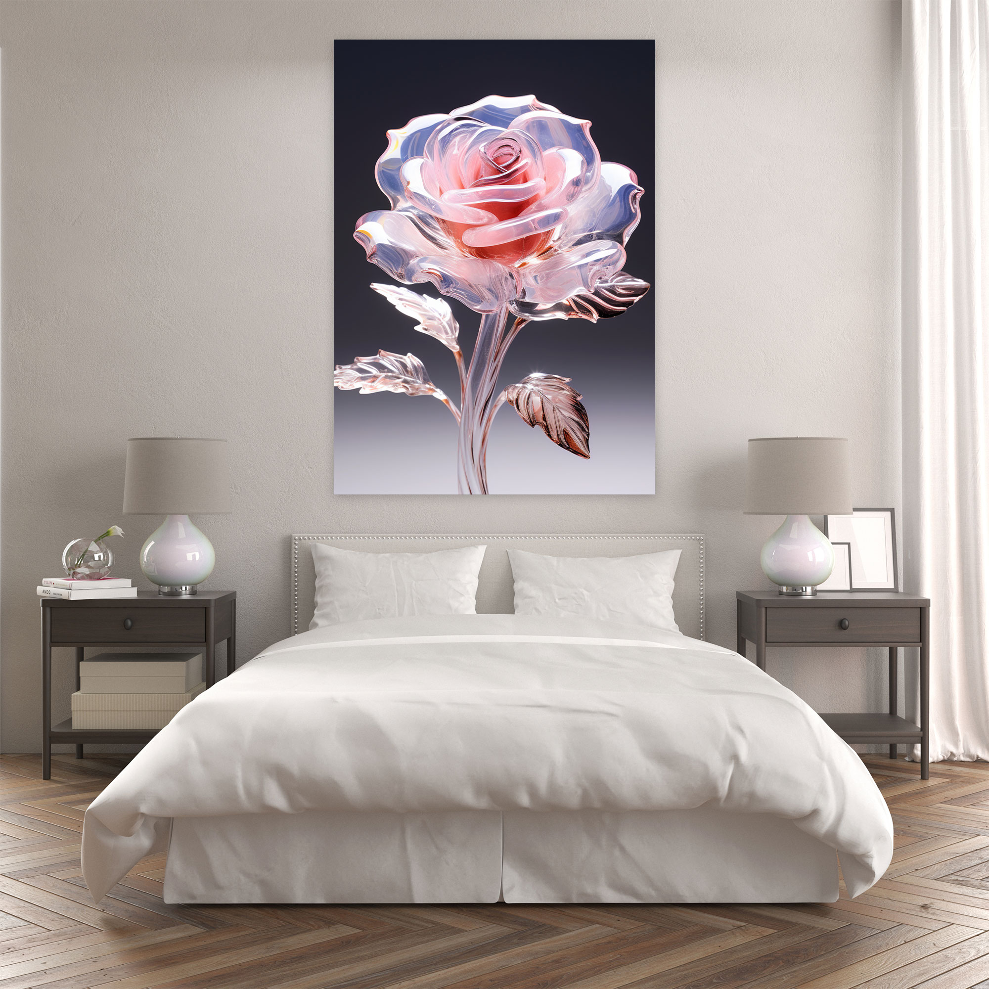 Realistic Glass Sculpture Canvas Wall Art - Realistic Glass Sculpture, Romance, Blooming, Canvas Wall Art
