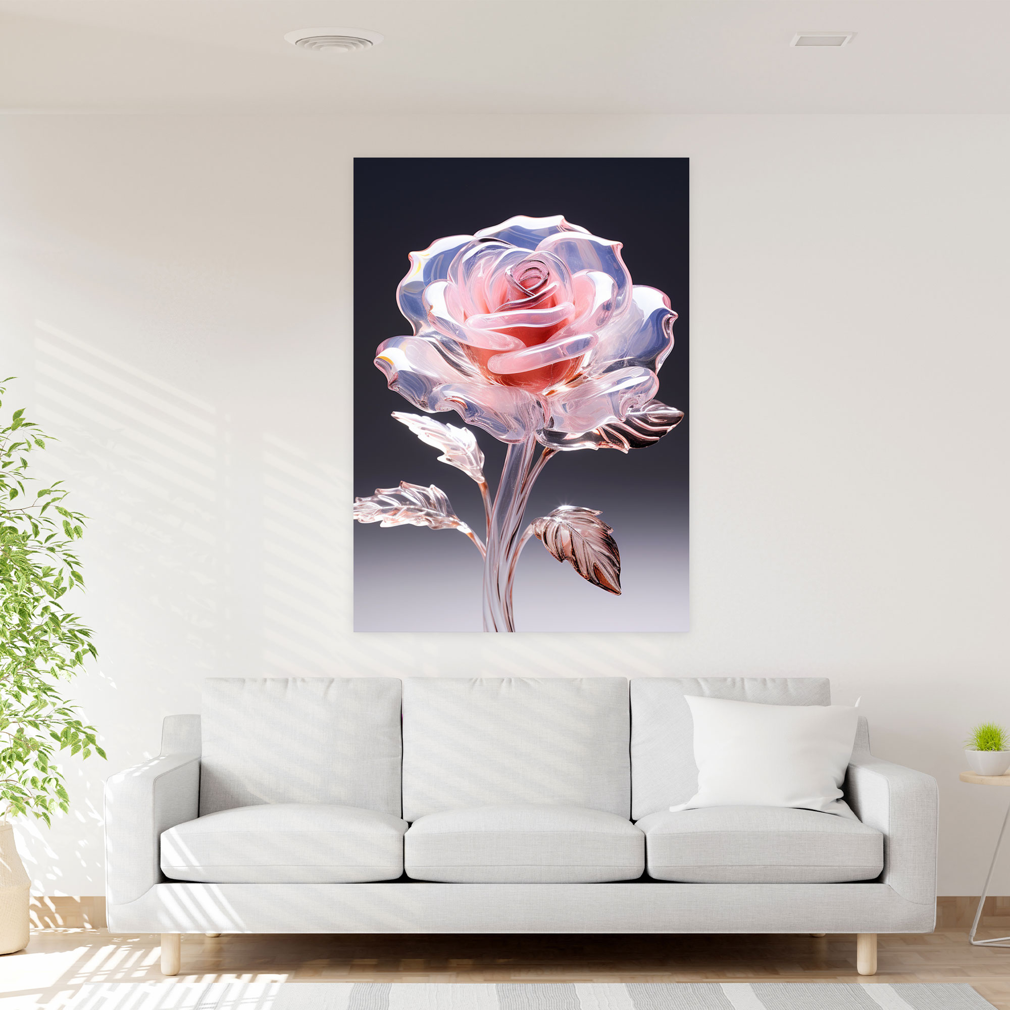Realistic Glass Sculpture Canvas Wall Art - Realistic Glass Sculpture, Romance, Blooming, Canvas Wall Art