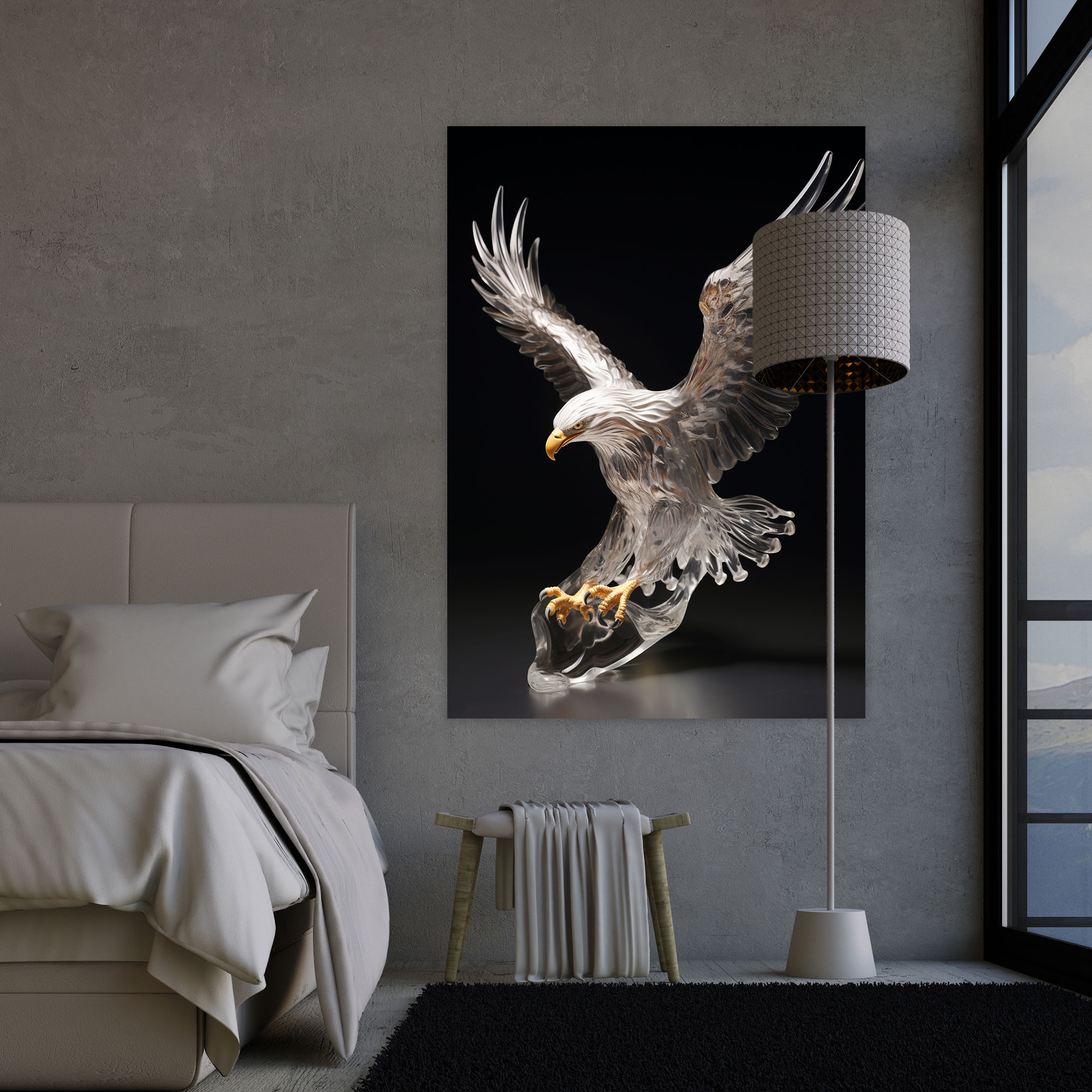 Realistic Glass Sculpture Eagle Wall Art - Realistic Glass Sculpture, Majestic Eagle, Wall Decoration, Canvas Wall Art