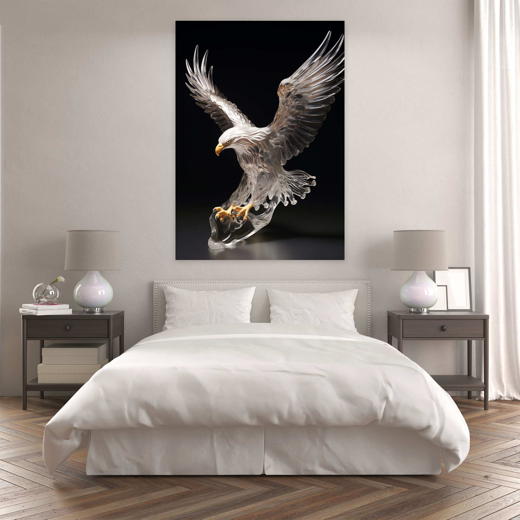 Realistic Glass Sculpture Eagle Wall Art - Realistic Glass Sculpture, Majestic Eagle, Wall Decoration, Canvas Wall Art