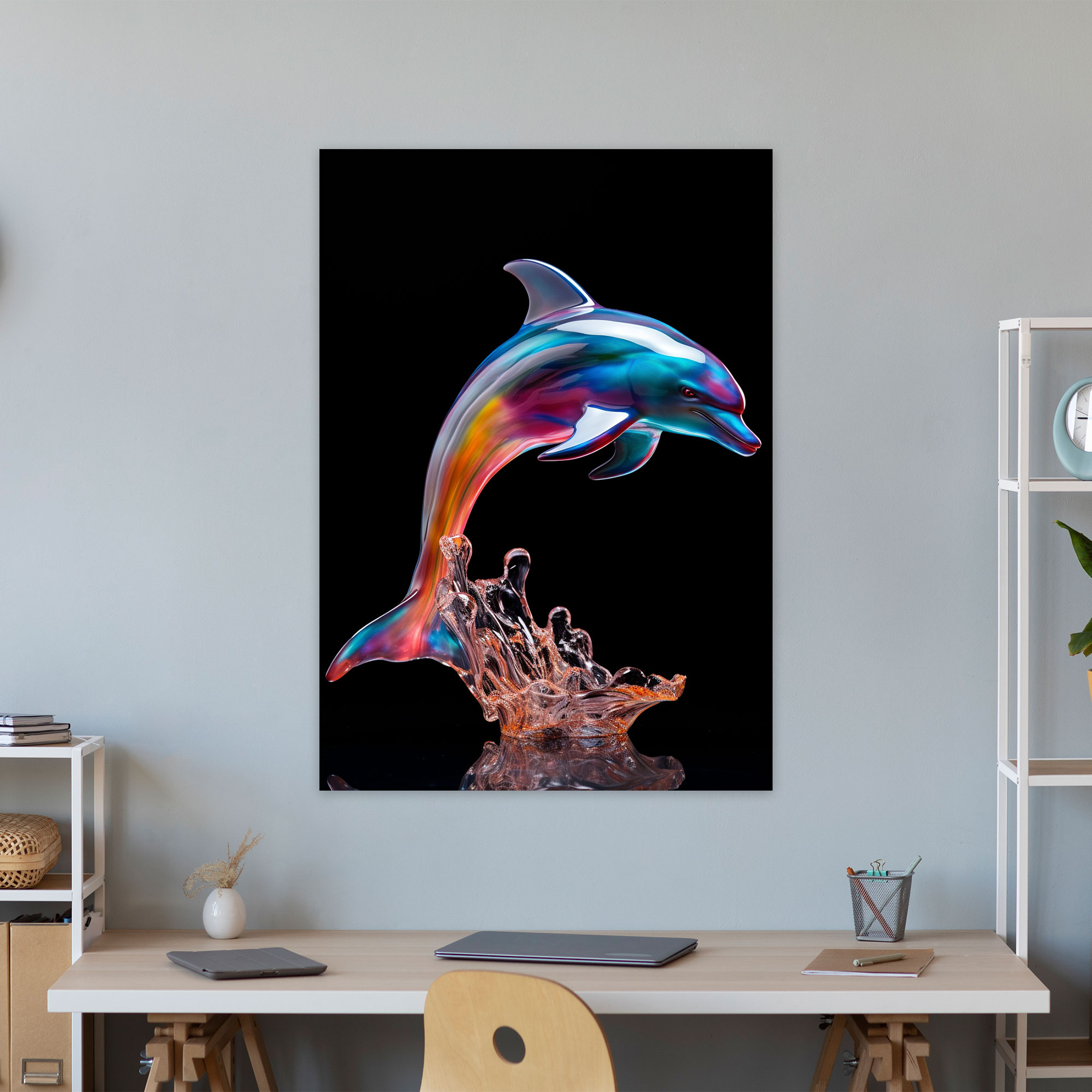 Whimsical Glass Sculpture Dolphin Canvas Print - Realistic Glass Sculpture, Home Decoration, Realistic Glass Sculpture, Wall Art