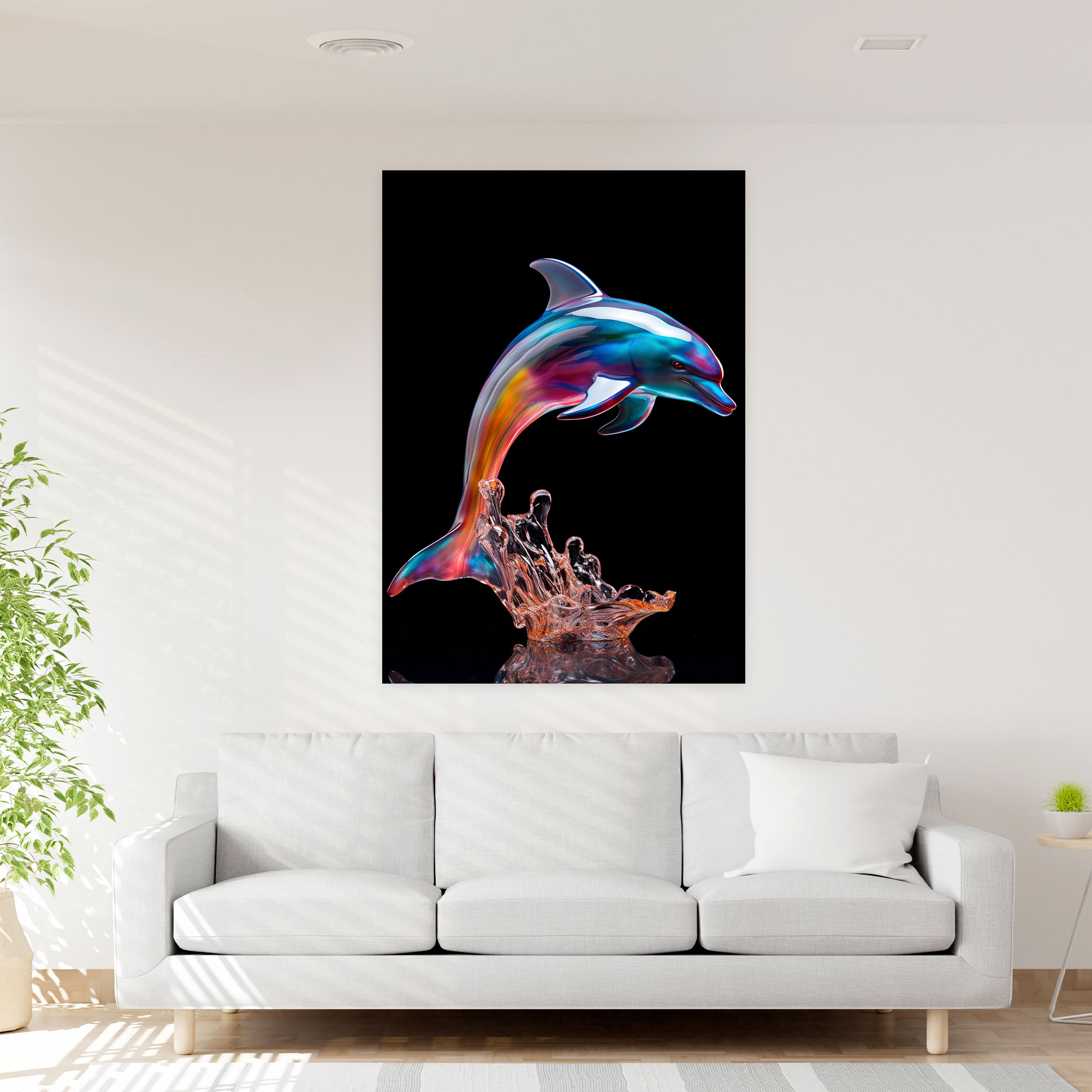 Whimsical Glass Sculpture Dolphin Canvas Print - Realistic Glass Sculpture, Home Decoration, Realistic Glass Sculpture, Wall Art