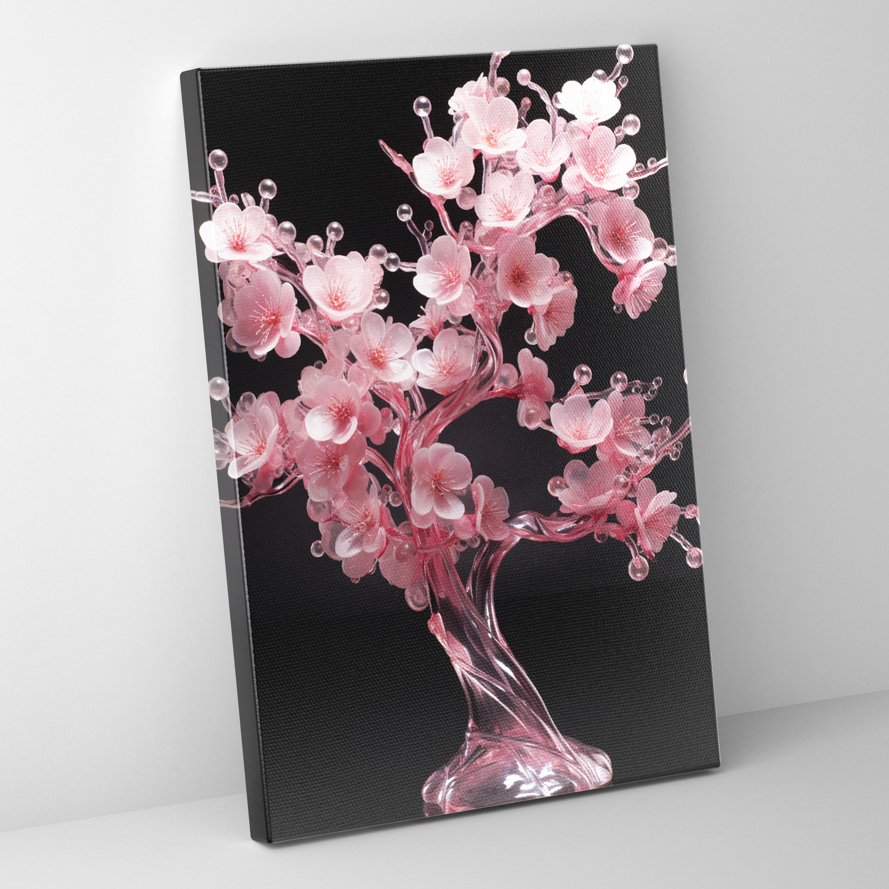 Realistic Glass Sculpture Cherry Blossom Canvas Print - Realistic Glass Sculpture, Canvas, Serene, Wall Art