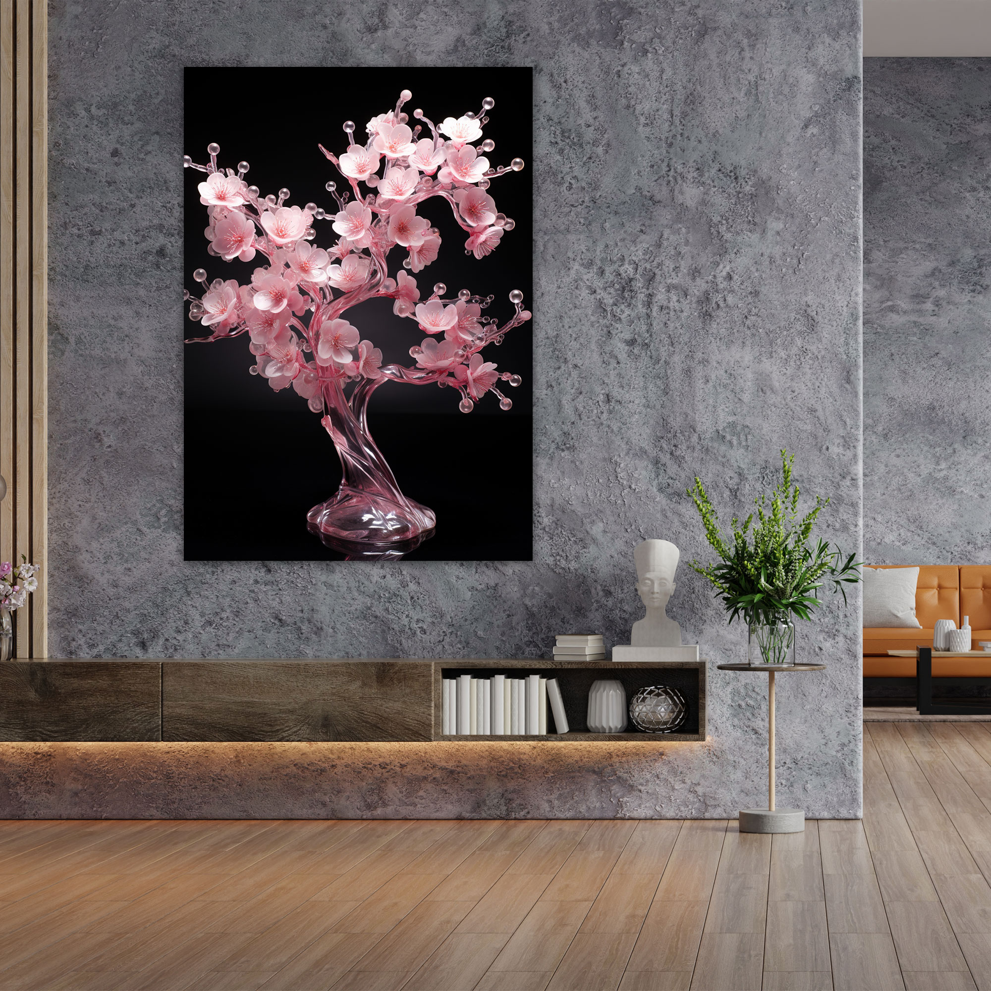 Realistic Glass Sculpture Cherry Blossom Canvas Print - Realistic Glass Sculpture, Canvas, Serene, Wall Art