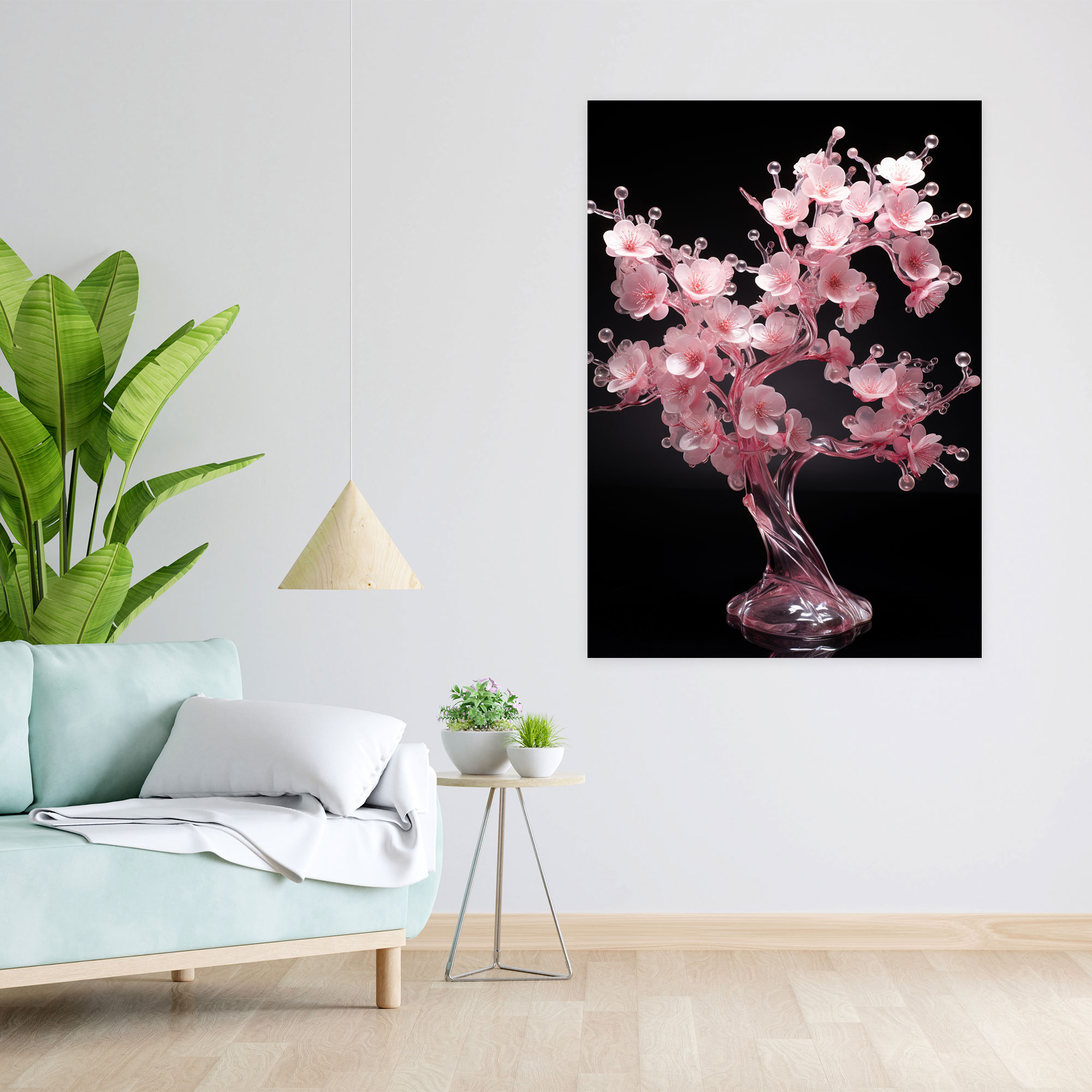 Realistic Glass Sculpture Cherry Blossom Canvas Print - Realistic Glass Sculpture, Canvas, Serene, Wall Art