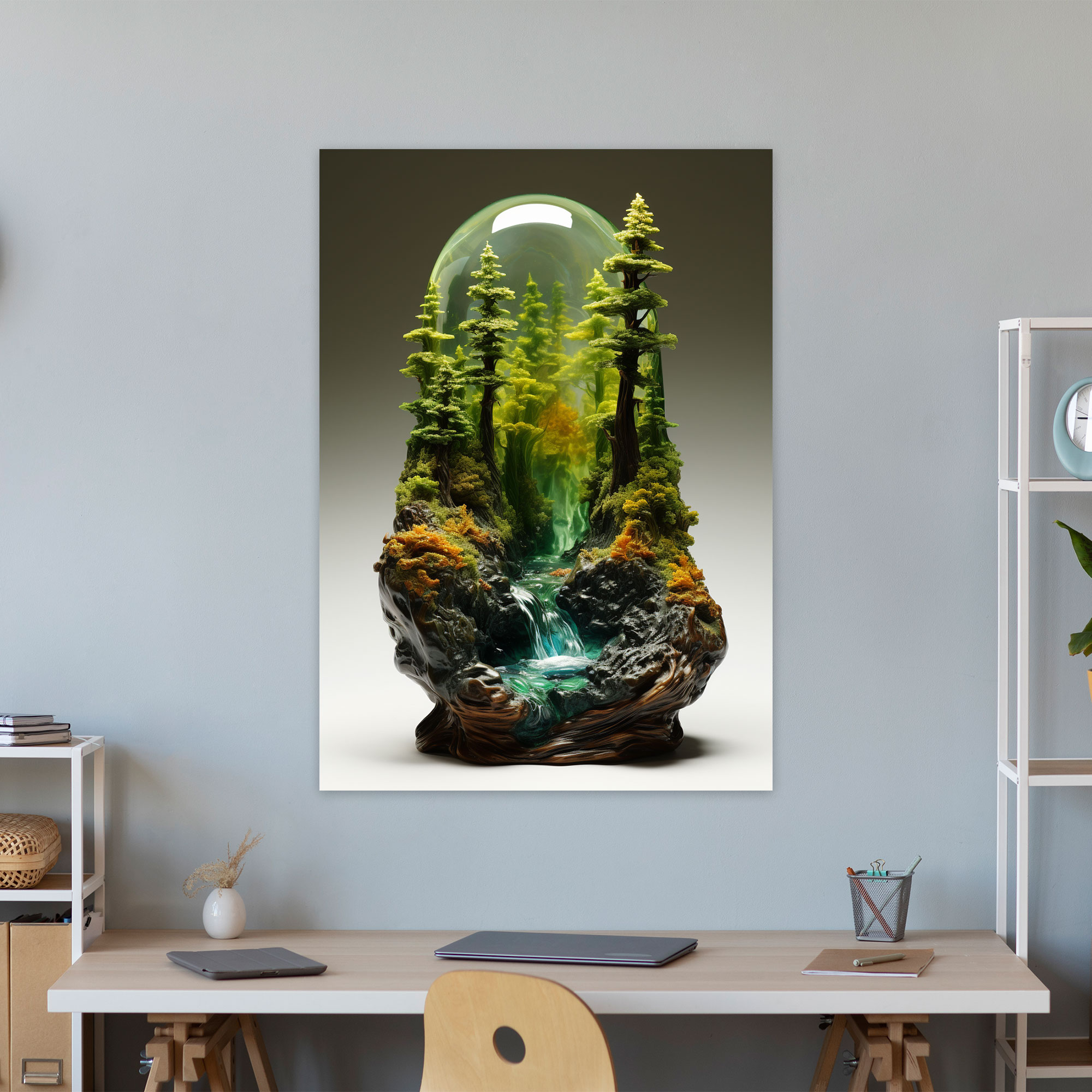 Realistic Glass Sculpture River Canvas Print - Realistic Glass Sculpture, Home Decoration, Lush Forest, Wall Art