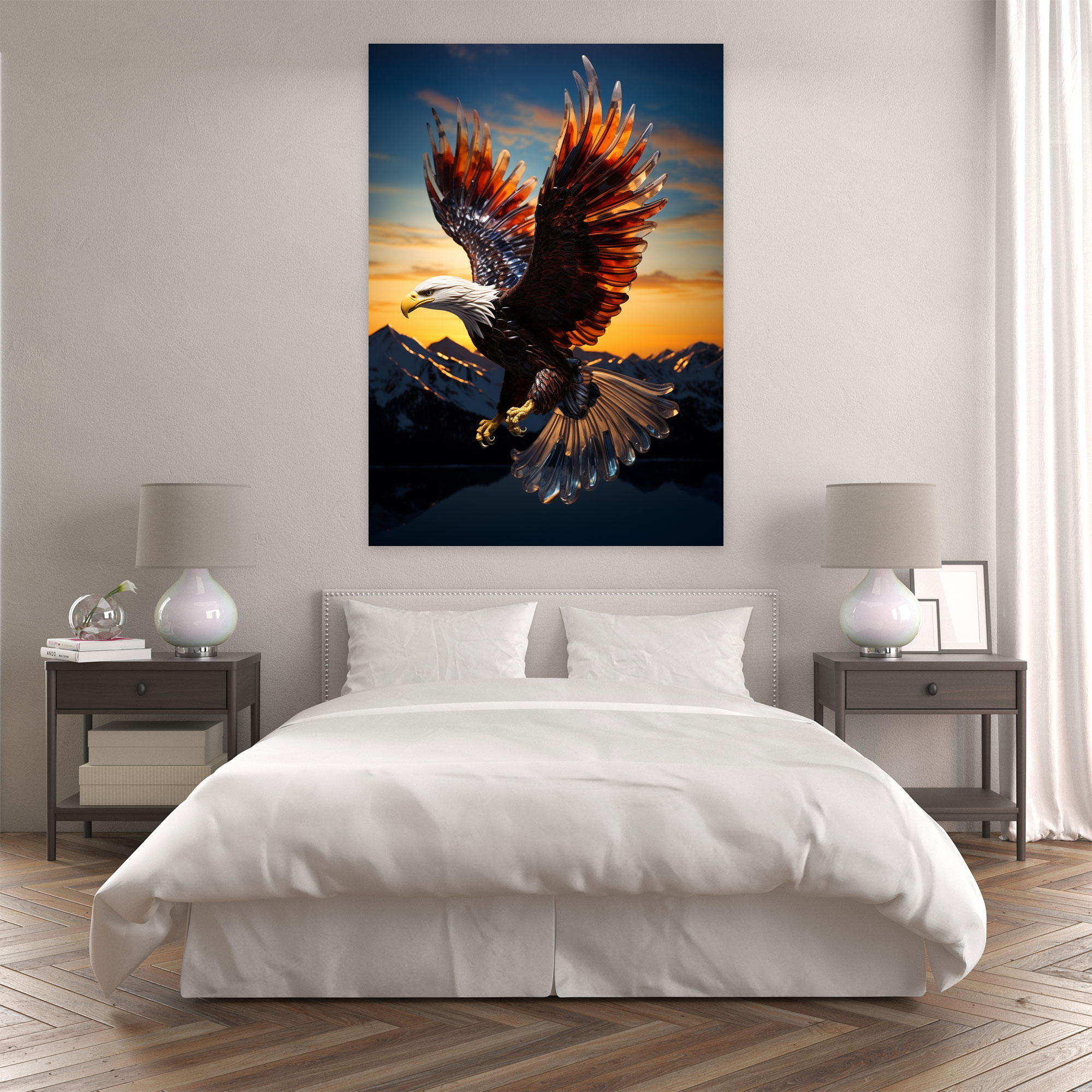 Realistic Glass Sculpture Sunset Eagle Wall Art - Realistic Glass Sculpture, Sunset Art, Home Decoration, Nature Art