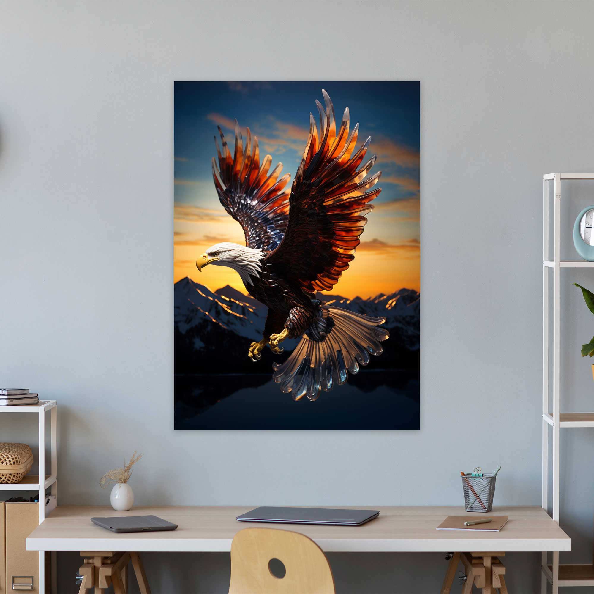 Realistic Glass Sculpture Sunset Eagle Wall Art - Realistic Glass Sculpture, Sunset Art, Home Decoration, Nature Art
