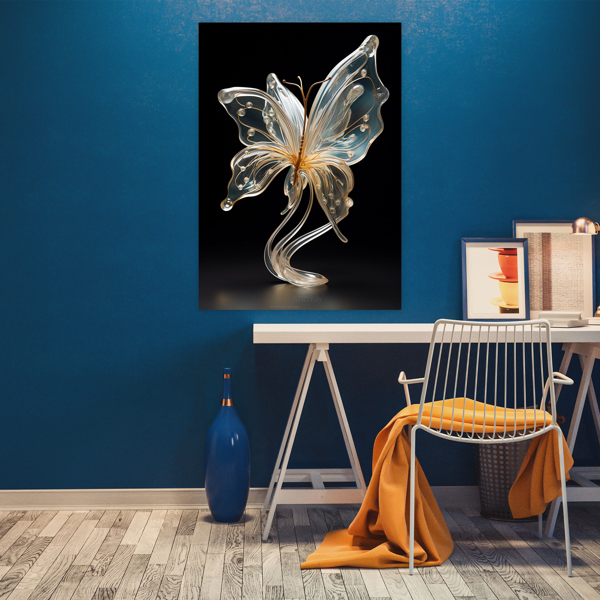 Exquisite Glass Sculpture Butterfly Canvas Print - Realistic Glass Sculpture, Wall Decoration, Delicate Butterfly, Home Decoration