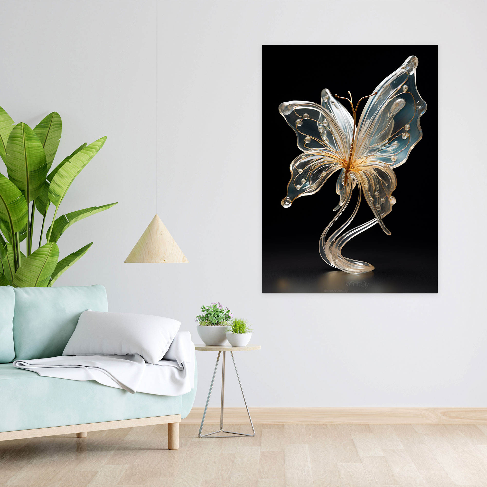 Exquisite Glass Sculpture Butterfly Canvas Print - Realistic Glass Sculpture, Wall Decoration, Delicate Butterfly, Home Decoration