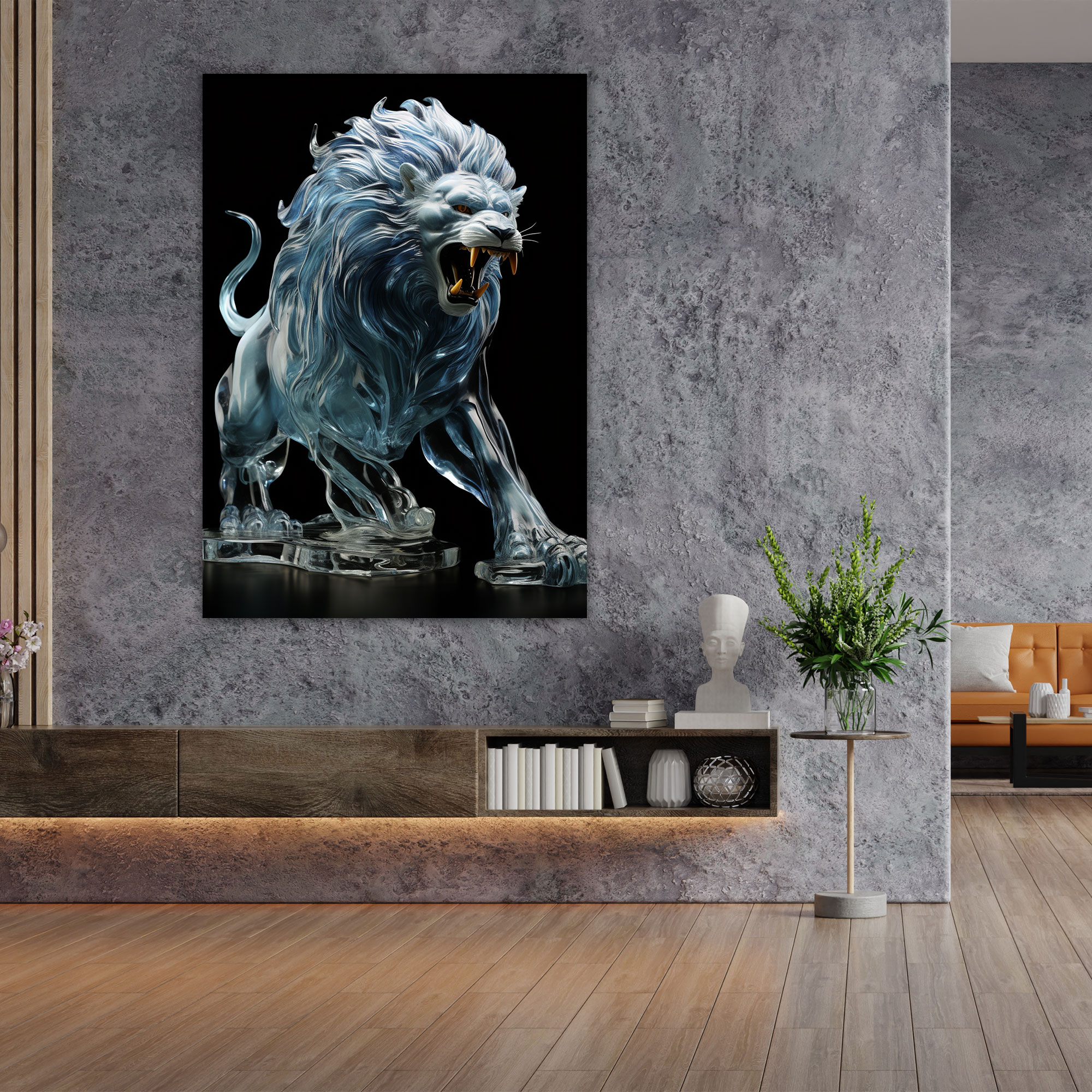 Realistic Glass Sculpture Hanging Wall Art - Realistic Glass Sculpture, Wall Art, Roaring Lion, Canvas Print