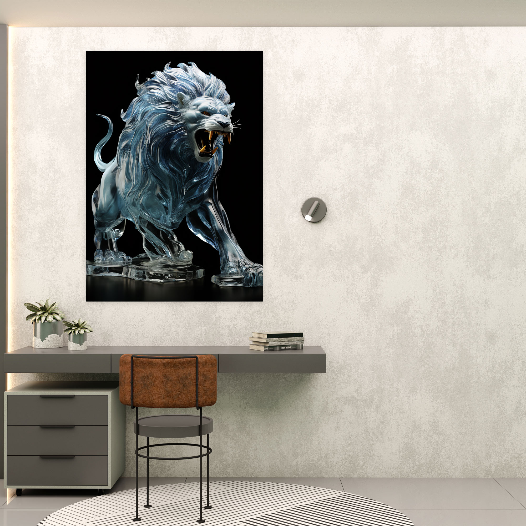 Realistic Glass Sculpture Hanging Wall Art - Realistic Glass Sculpture, Wall Art, Roaring Lion, Canvas Print