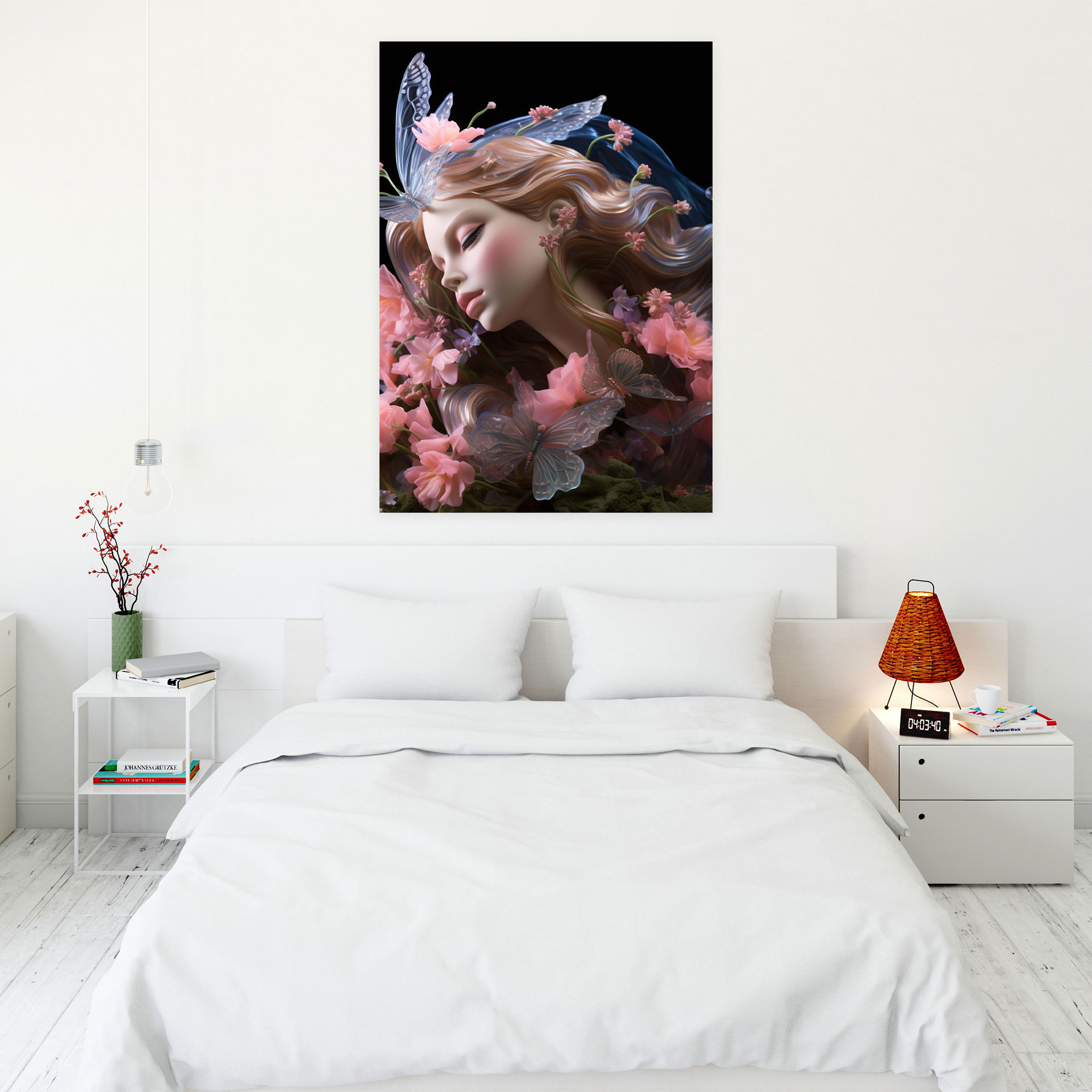 Realistic Glass Sculpture - Frosted Fairy And Flowers Wall Decoration - Realistic Glass Sculpture, Intricate Details, Realistic Glass Sculpture, Canvas